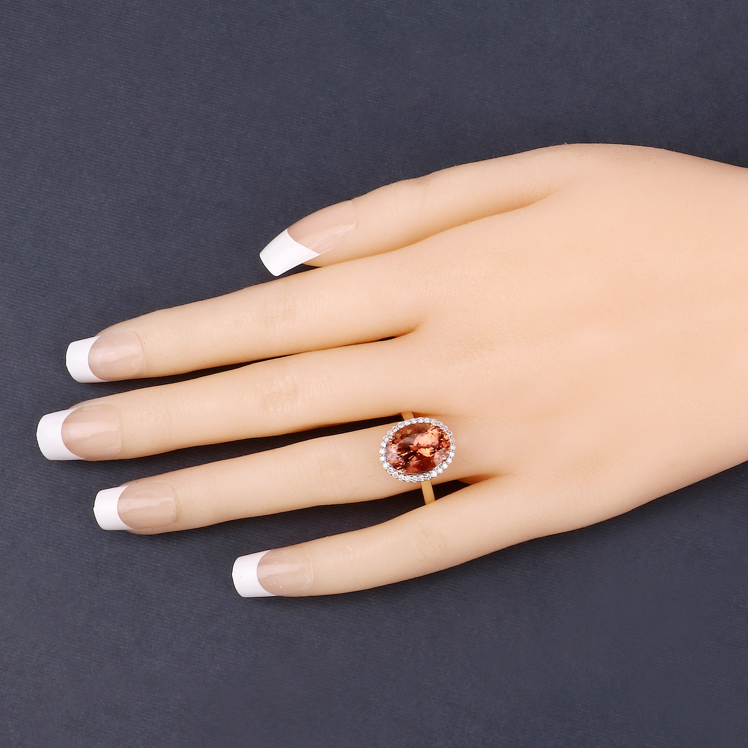 6.10 Carat Genuine Rare Orange Tourmaline and White Diamond 14K Yellow Gold Ring