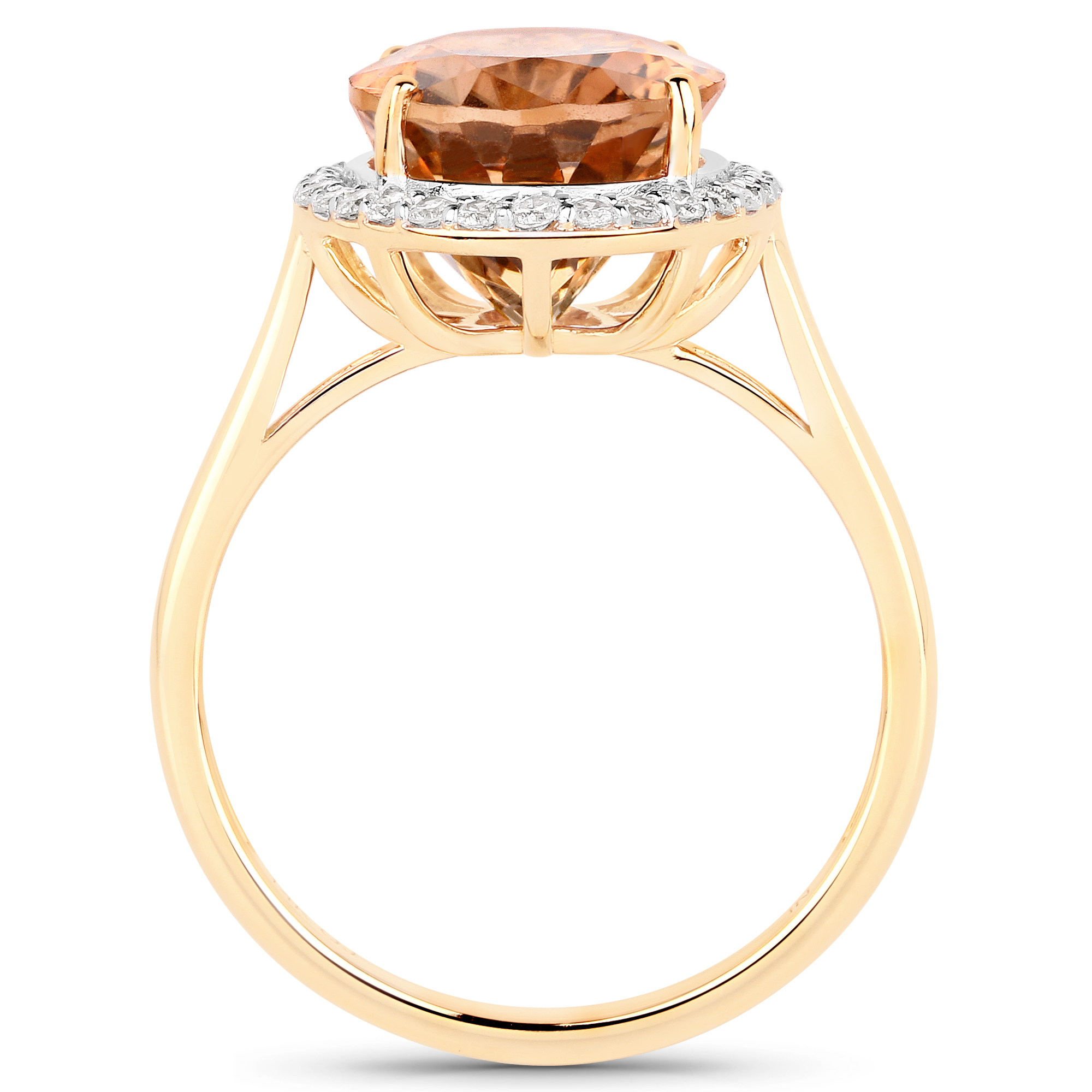 6.10 Carat Genuine Rare Orange Tourmaline and White Diamond 14K Yellow Gold Ring