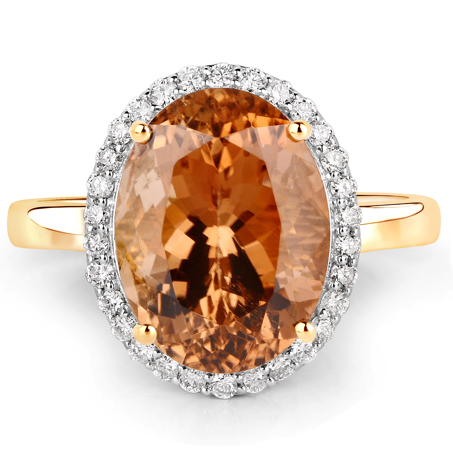 6.10 Carat Genuine Rare Orange Tourmaline and White Diamond 14K Yellow Gold Ring