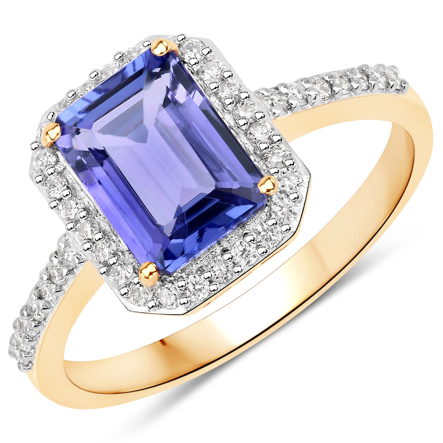 2.24 Carat Genuine Tanzanite and White Diamond 14K Yellow Gold Ring