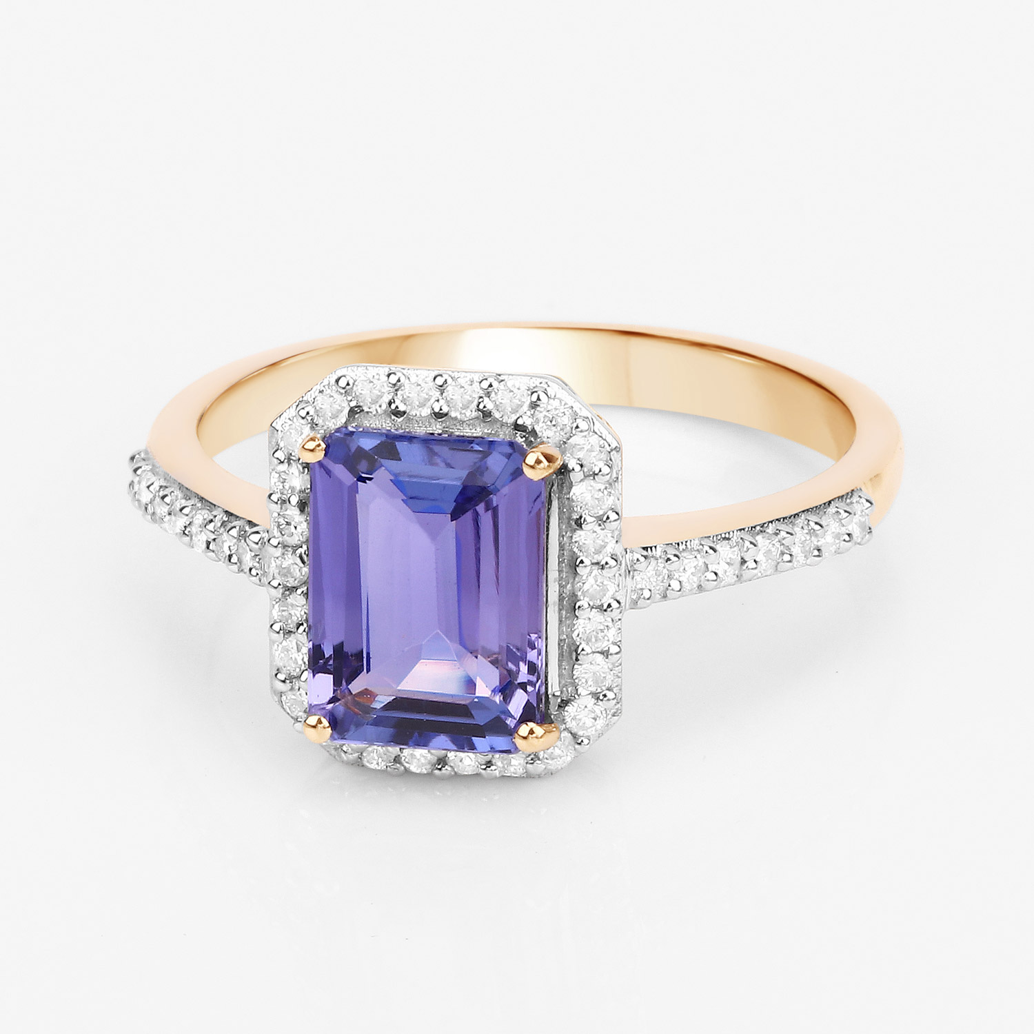 2.24 Carat Genuine Tanzanite and White Diamond 14K Yellow Gold Ring