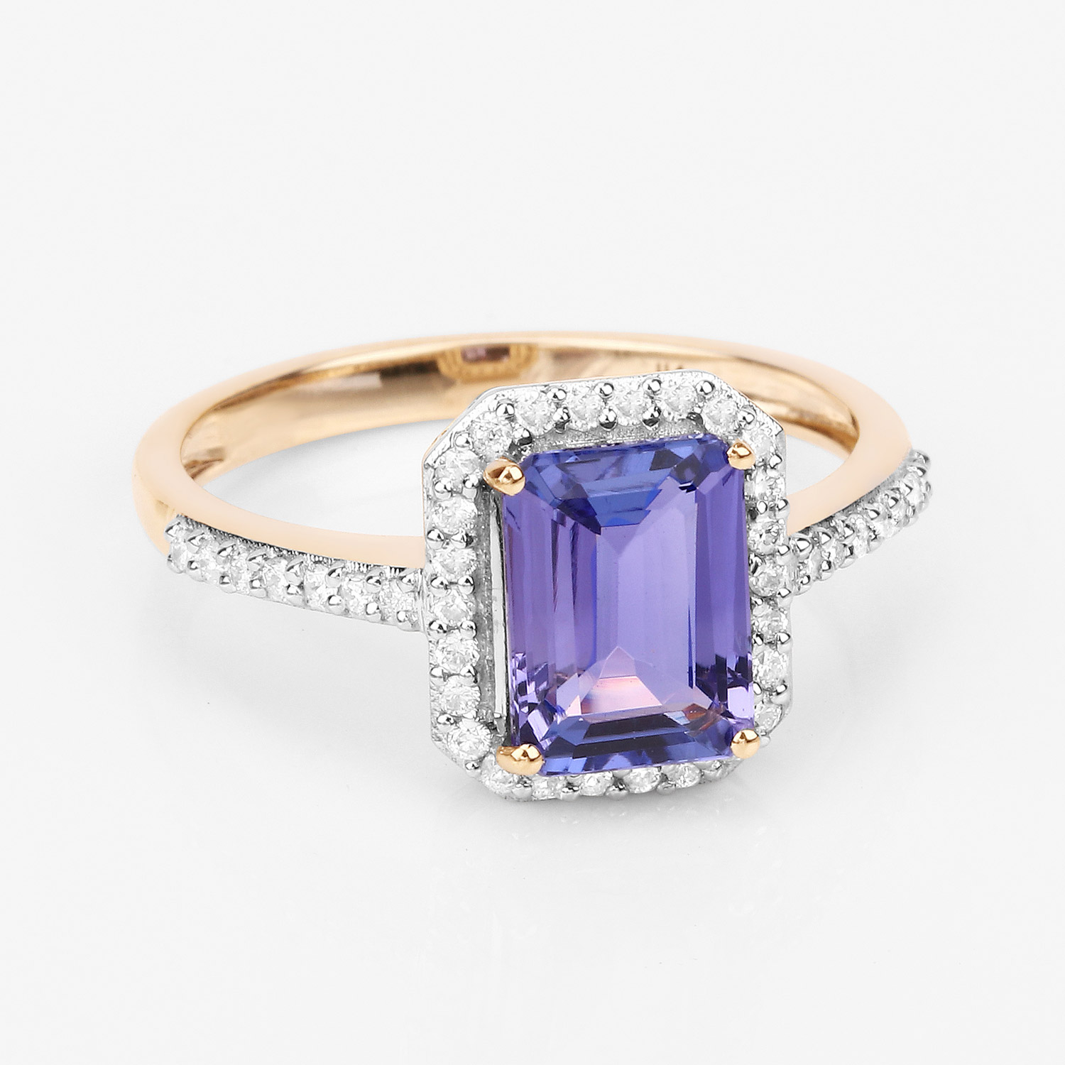 2.24 Carat Genuine Tanzanite and White Diamond 14K Yellow Gold Ring