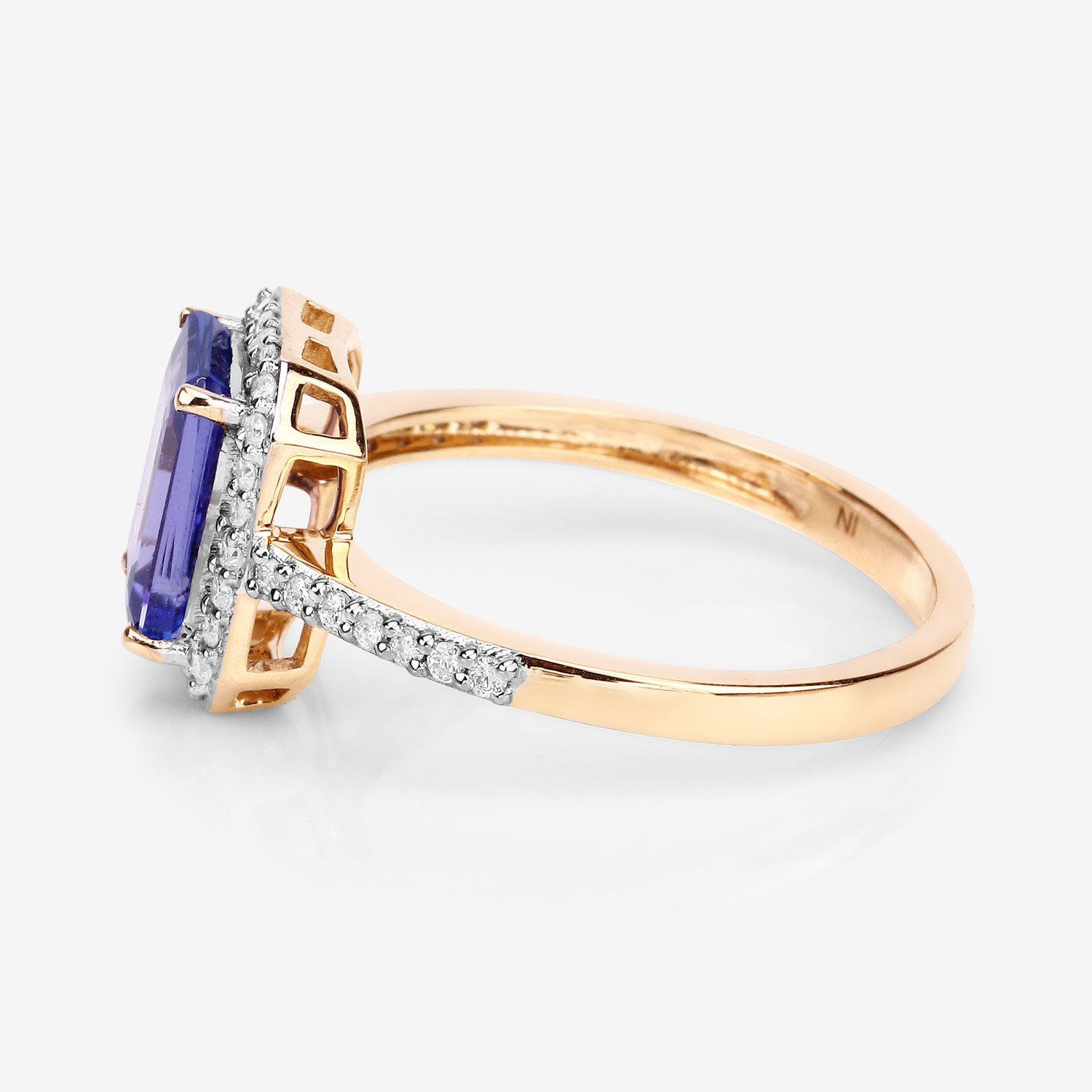 2.24 Carat Genuine Tanzanite and White Diamond 14K Yellow Gold Ring