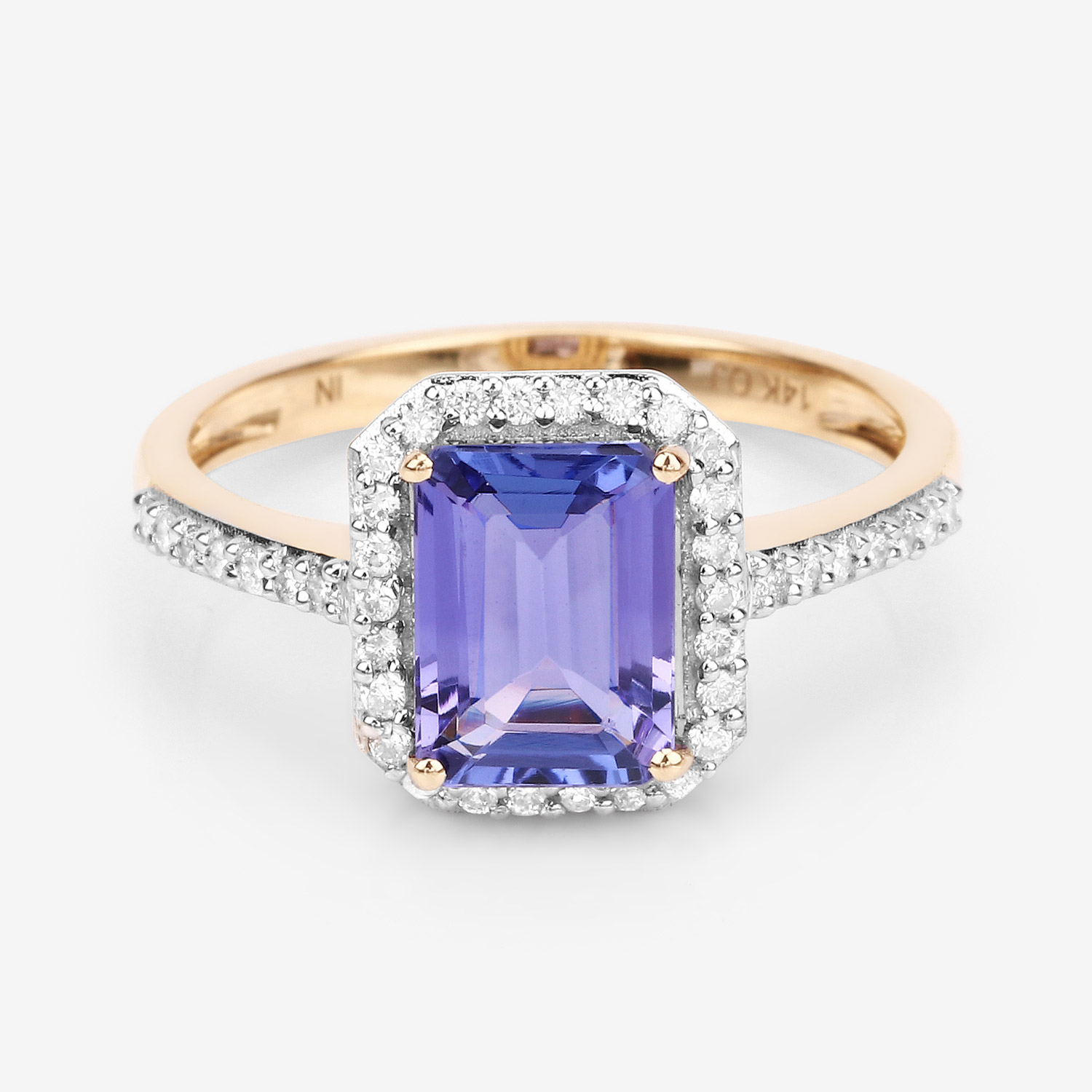 2.24 Carat Genuine Tanzanite and White Diamond 14K Yellow Gold Ring