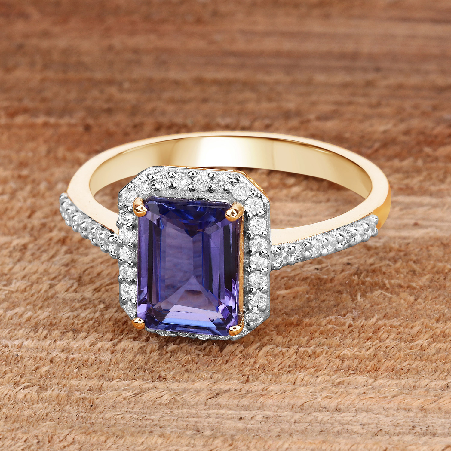 2.24 Carat Genuine Tanzanite and White Diamond 14K Yellow Gold Ring