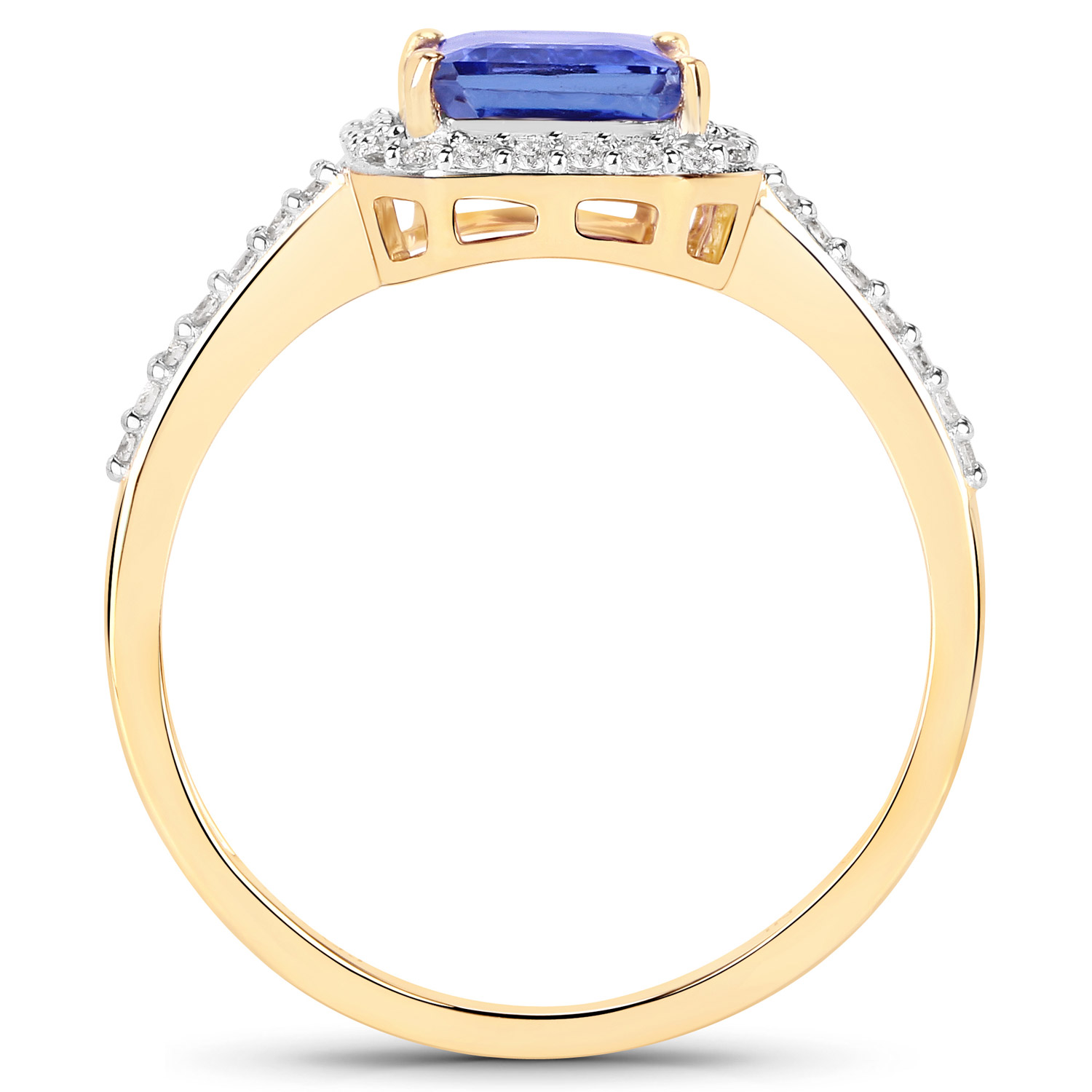 2.24 Carat Genuine Tanzanite and White Diamond 14K Yellow Gold Ring