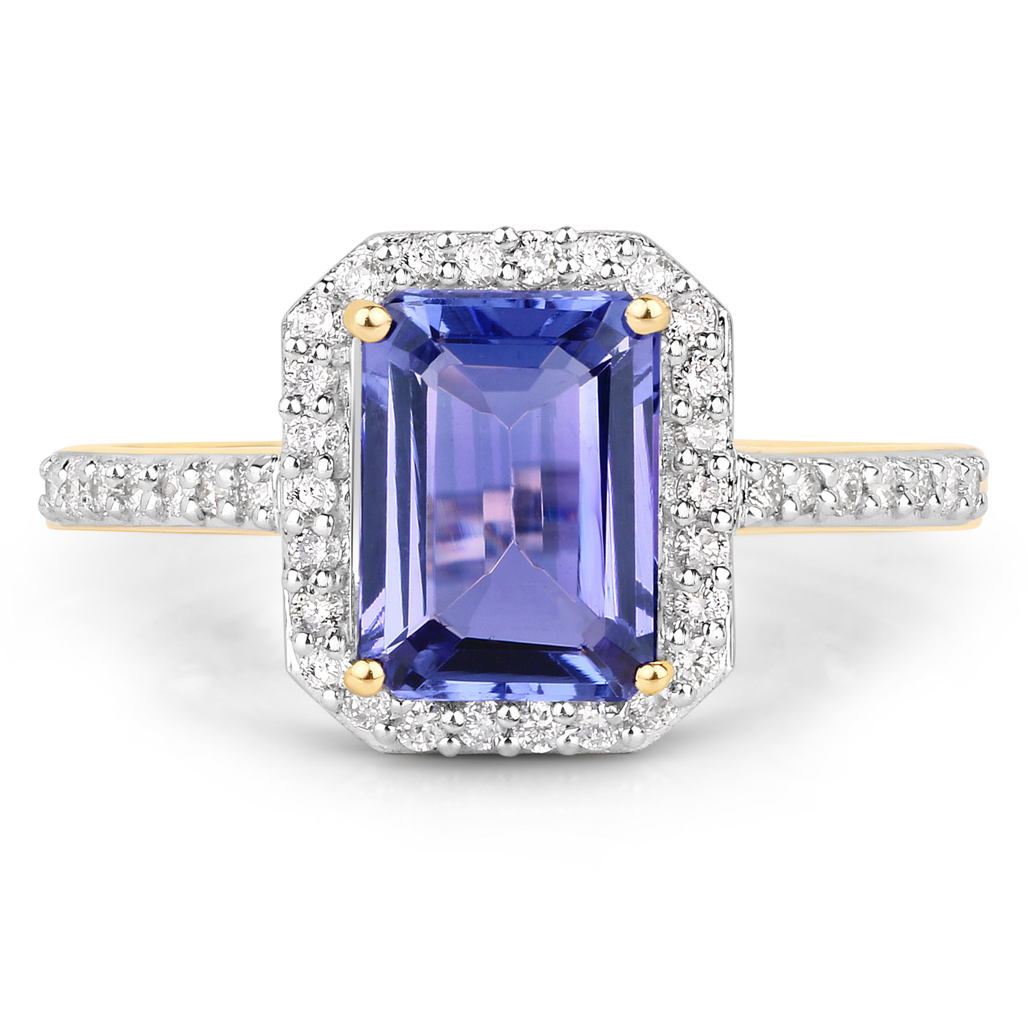 2.24 Carat Genuine Tanzanite and White Diamond 14K Yellow Gold Ring