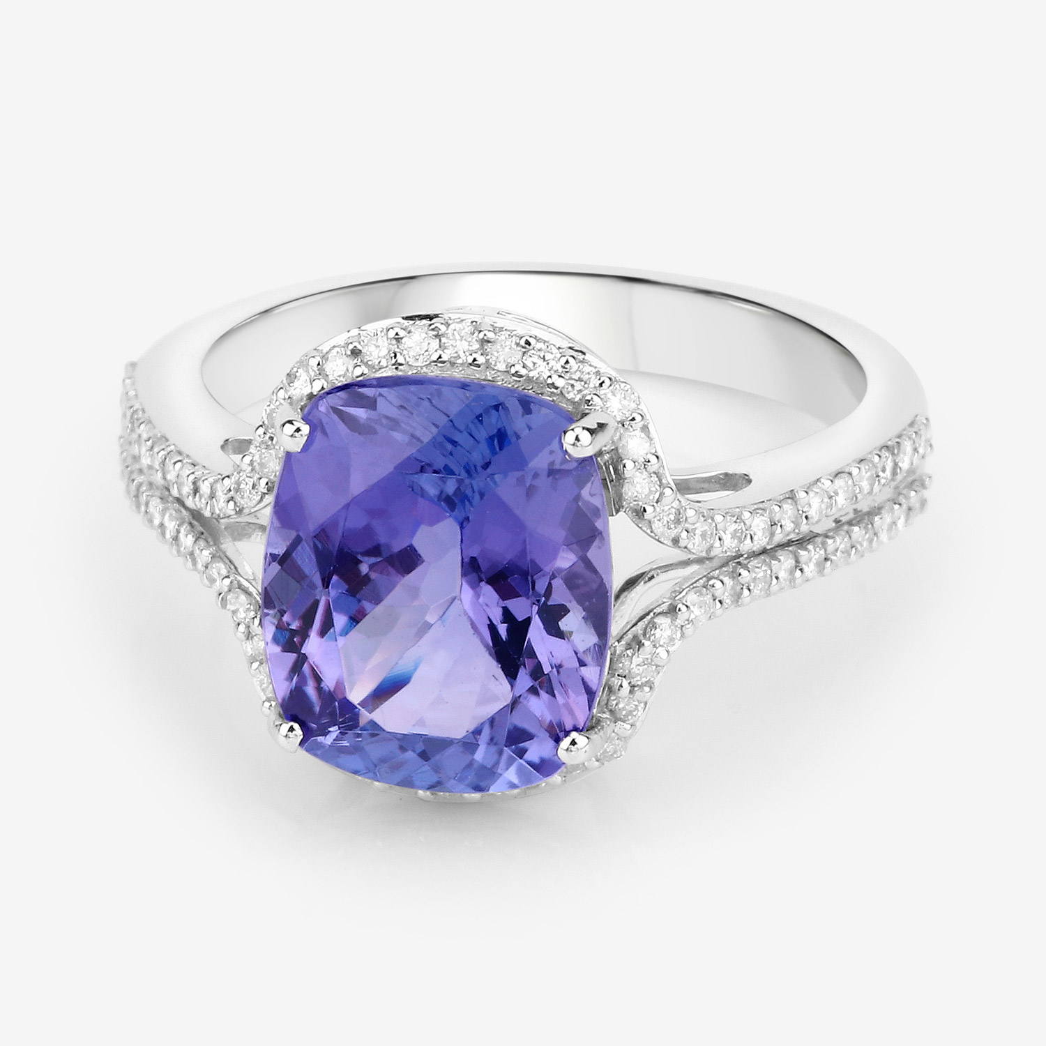 4.81 Carat Genuine Tanzanite and White Diamond 14K White Gold Ring