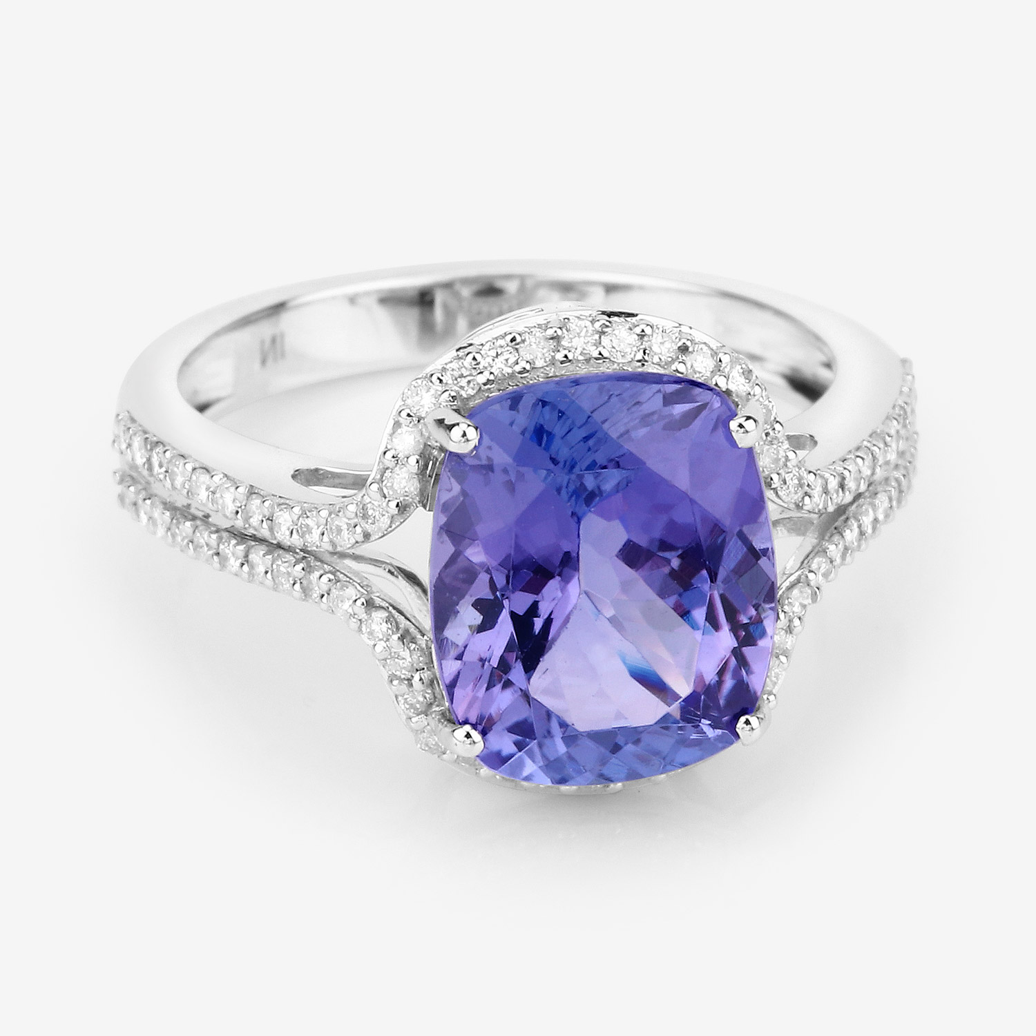 4.81 Carat Genuine Tanzanite and White Diamond 14K White Gold Ring