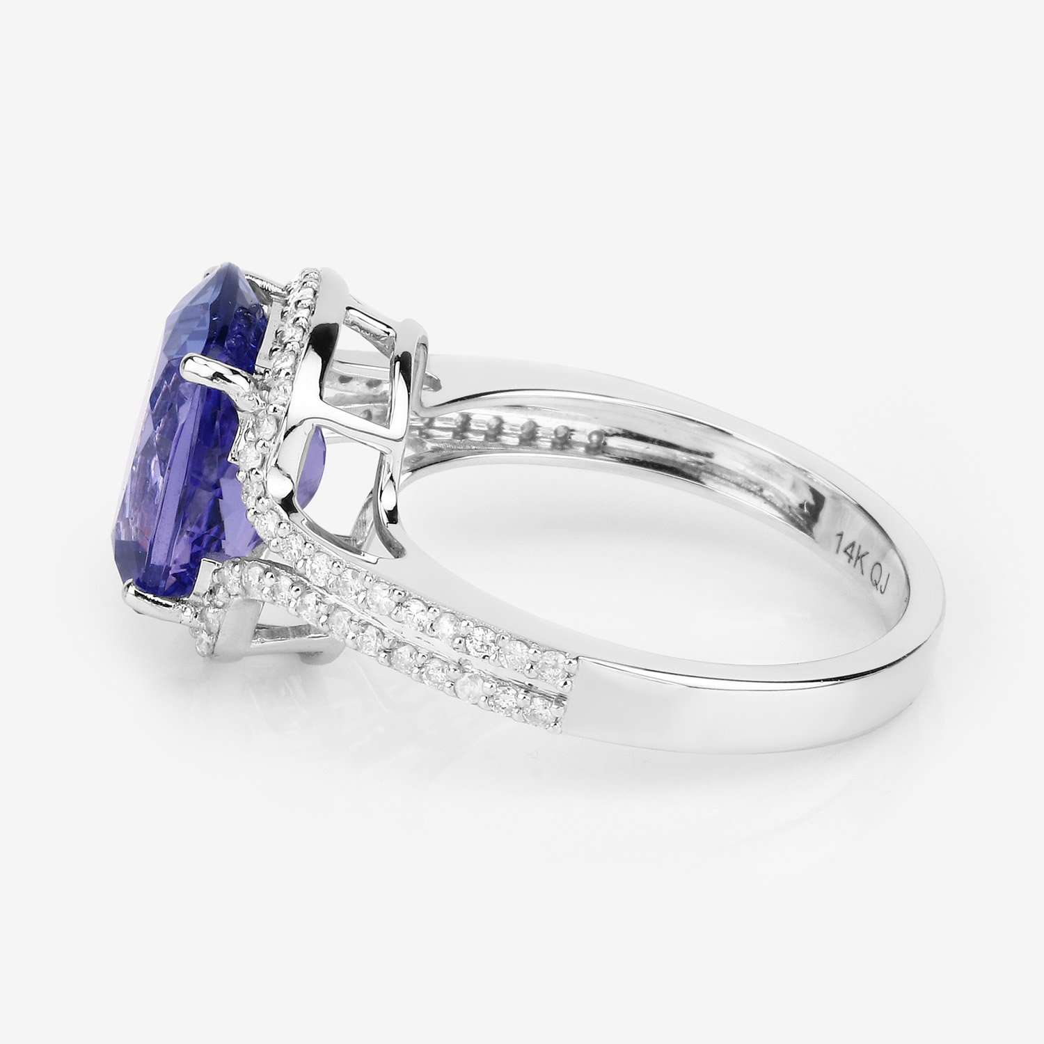 4.81 Carat Genuine Tanzanite and White Diamond 14K White Gold Ring