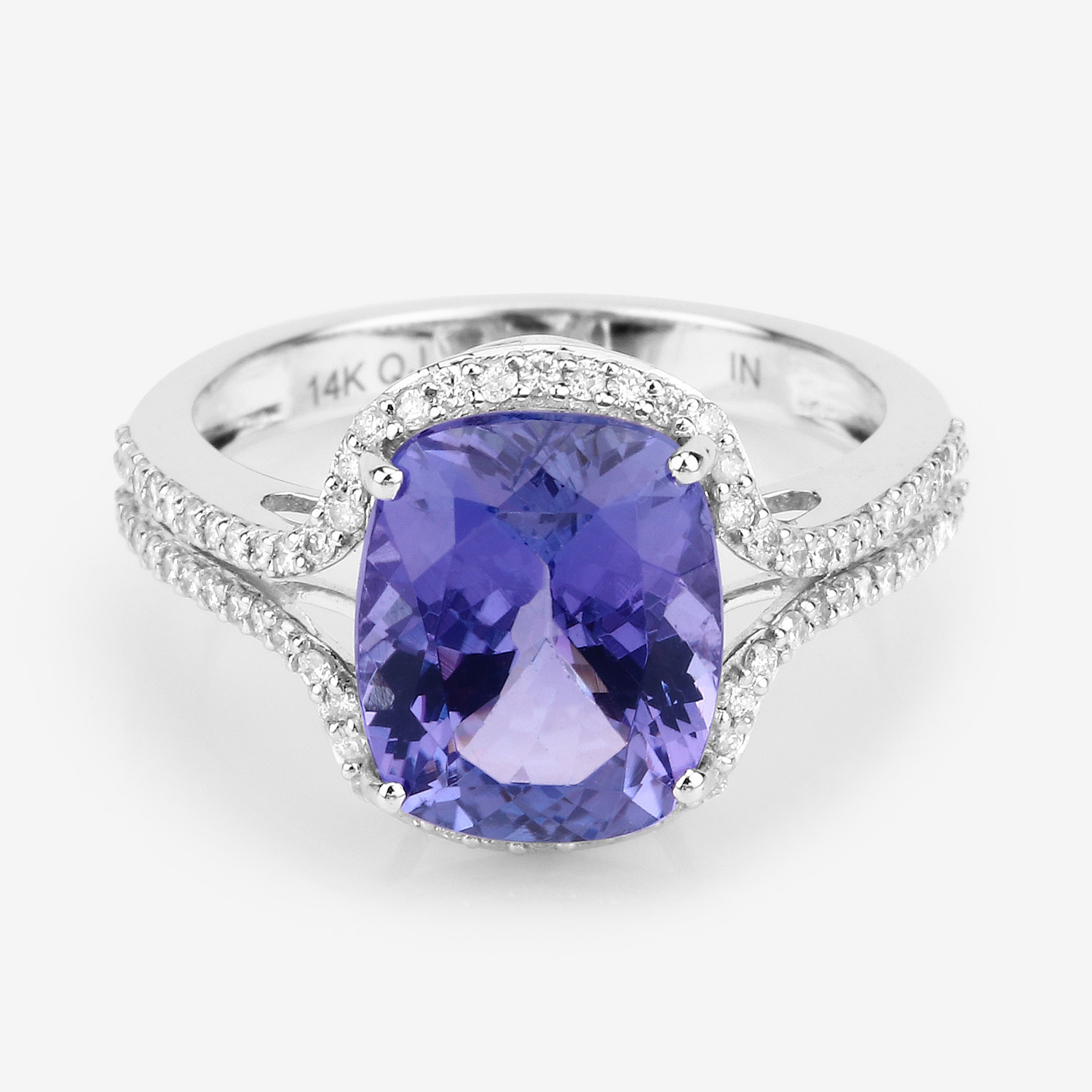 4.81 Carat Genuine Tanzanite and White Diamond 14K White Gold Ring