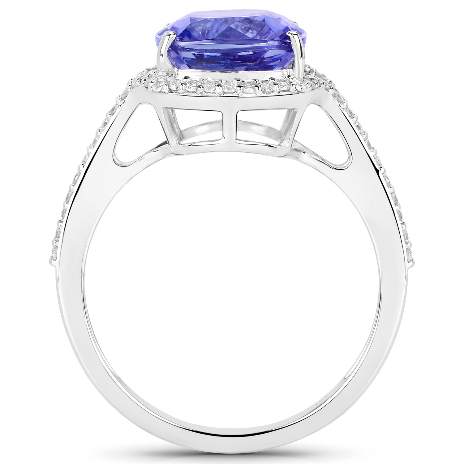 4.81 Carat Genuine Tanzanite and White Diamond 14K White Gold Ring
