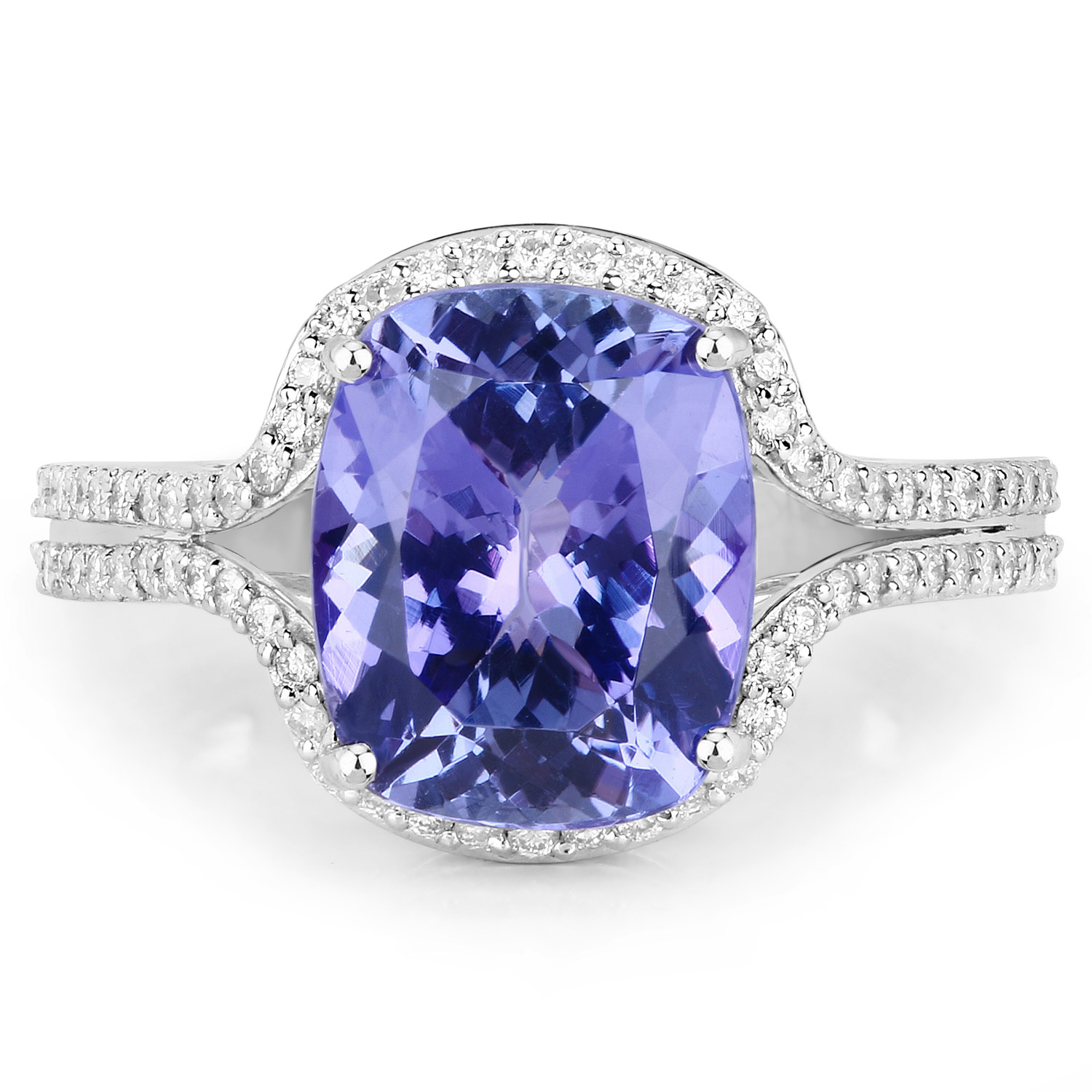 4.81 Carat Genuine Tanzanite and White Diamond 14K White Gold Ring