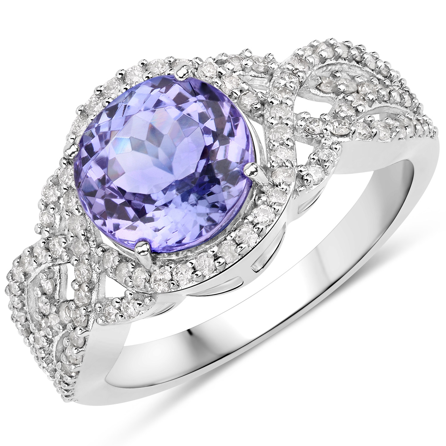3.35 Carat Genuine Tanzanite and White Diamond 14K White Gold Ring