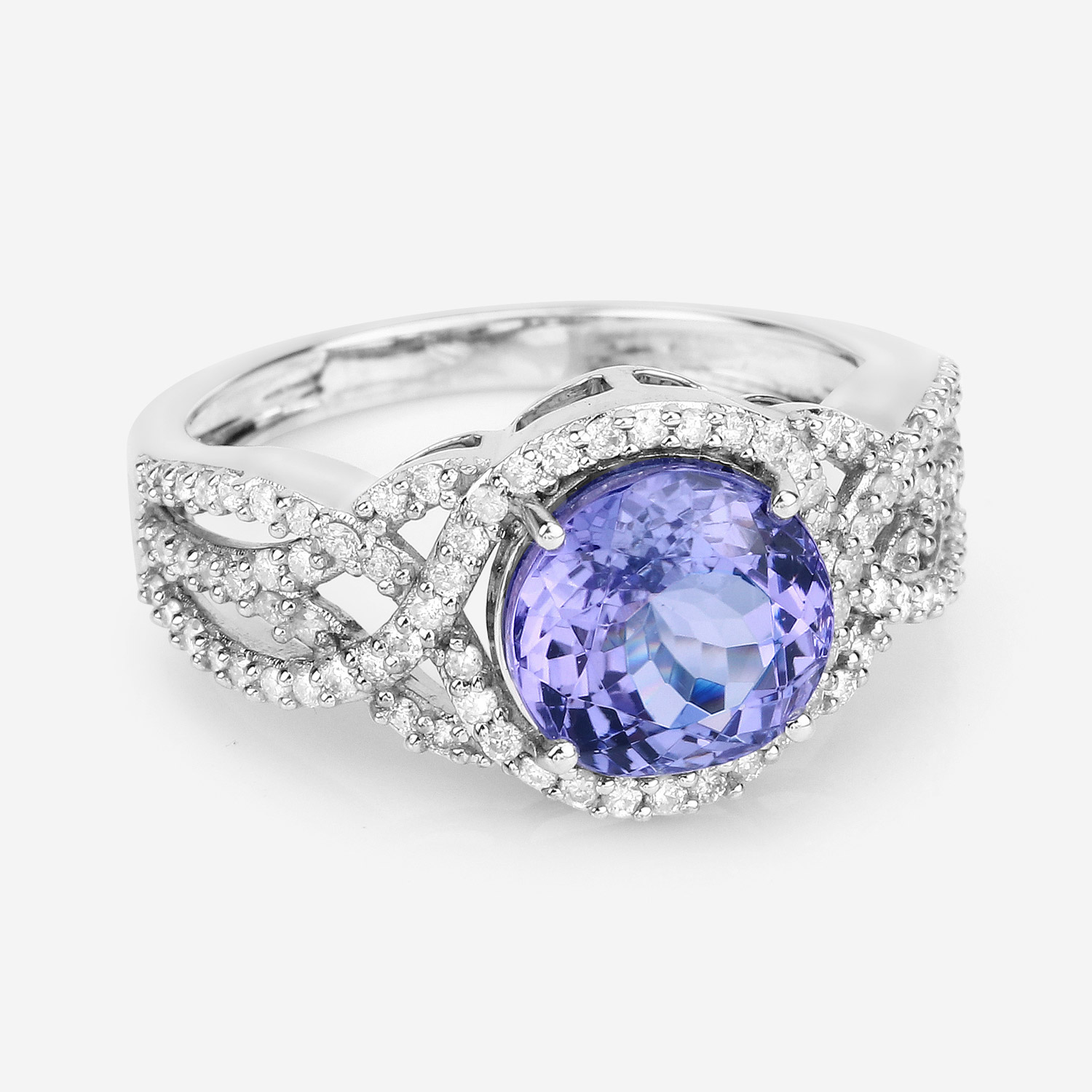 3.35 Carat Genuine Tanzanite and White Diamond 14K White Gold Ring