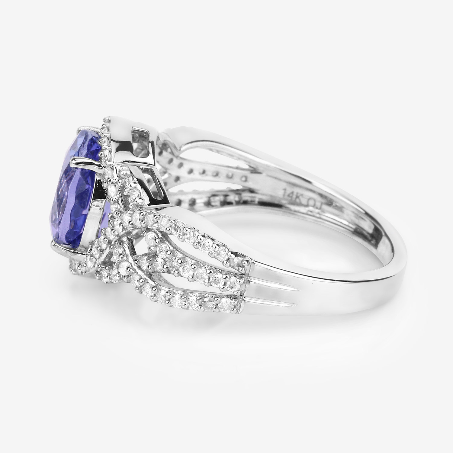 3.35 Carat Genuine Tanzanite and White Diamond 14K White Gold Ring
