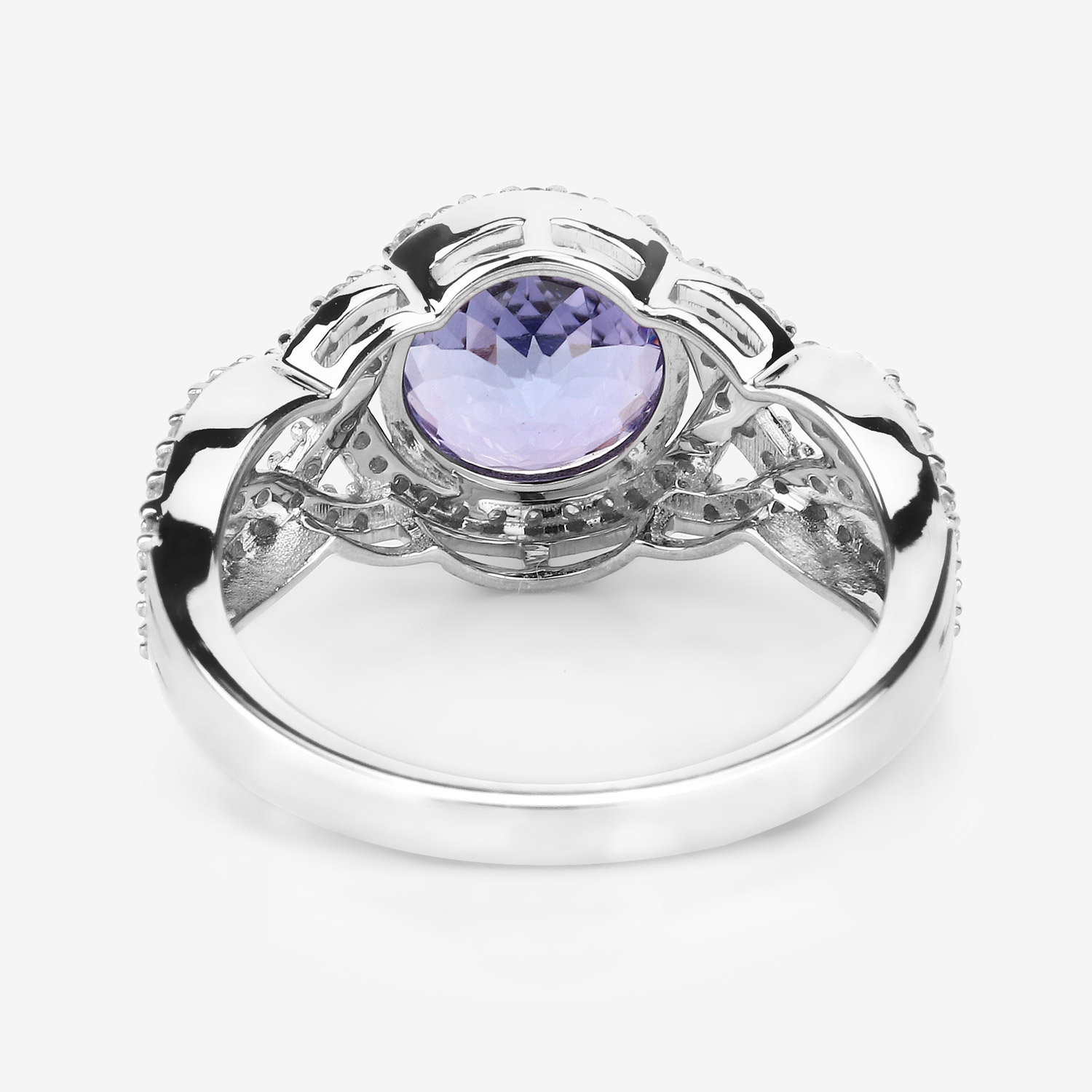 3.35 Carat Genuine Tanzanite and White Diamond 14K White Gold Ring