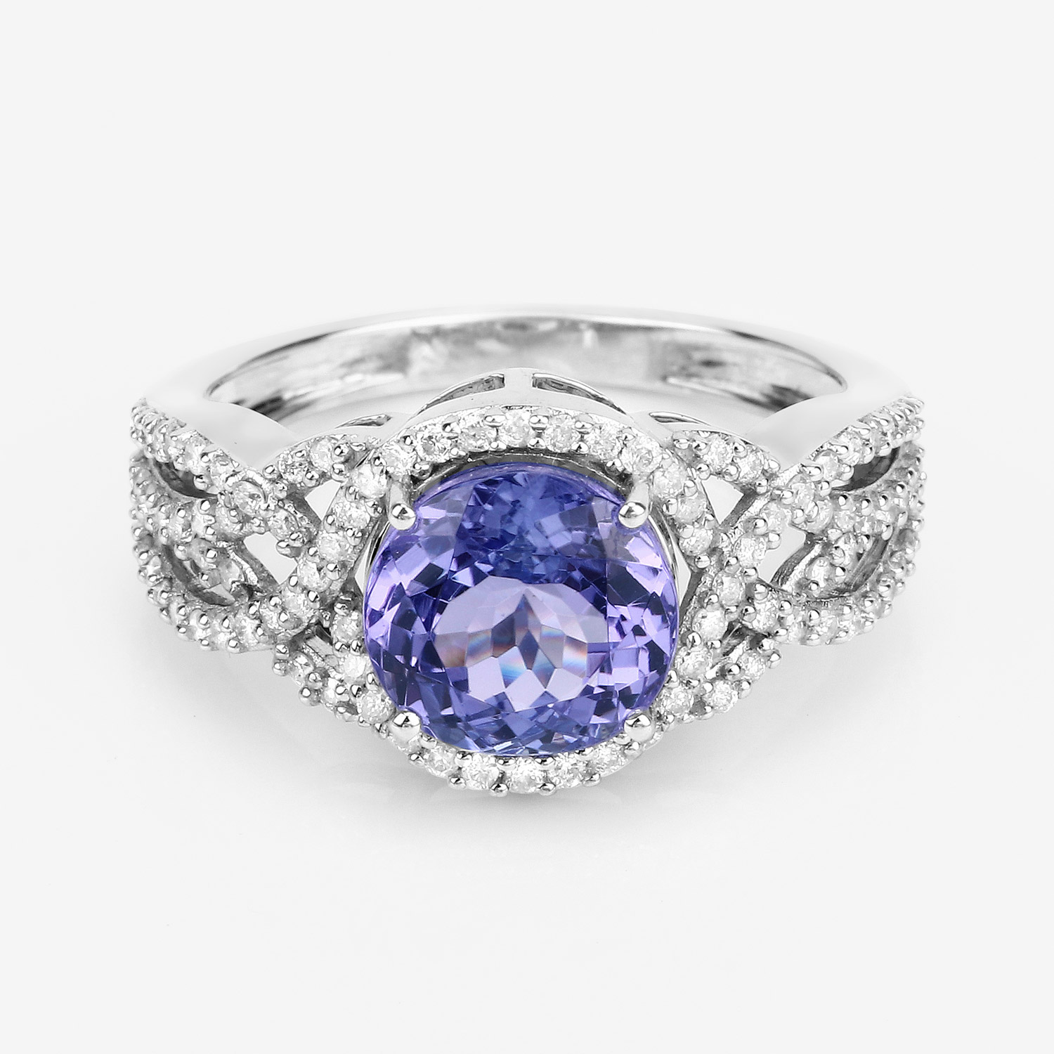 3.35 Carat Genuine Tanzanite and White Diamond 14K White Gold Ring