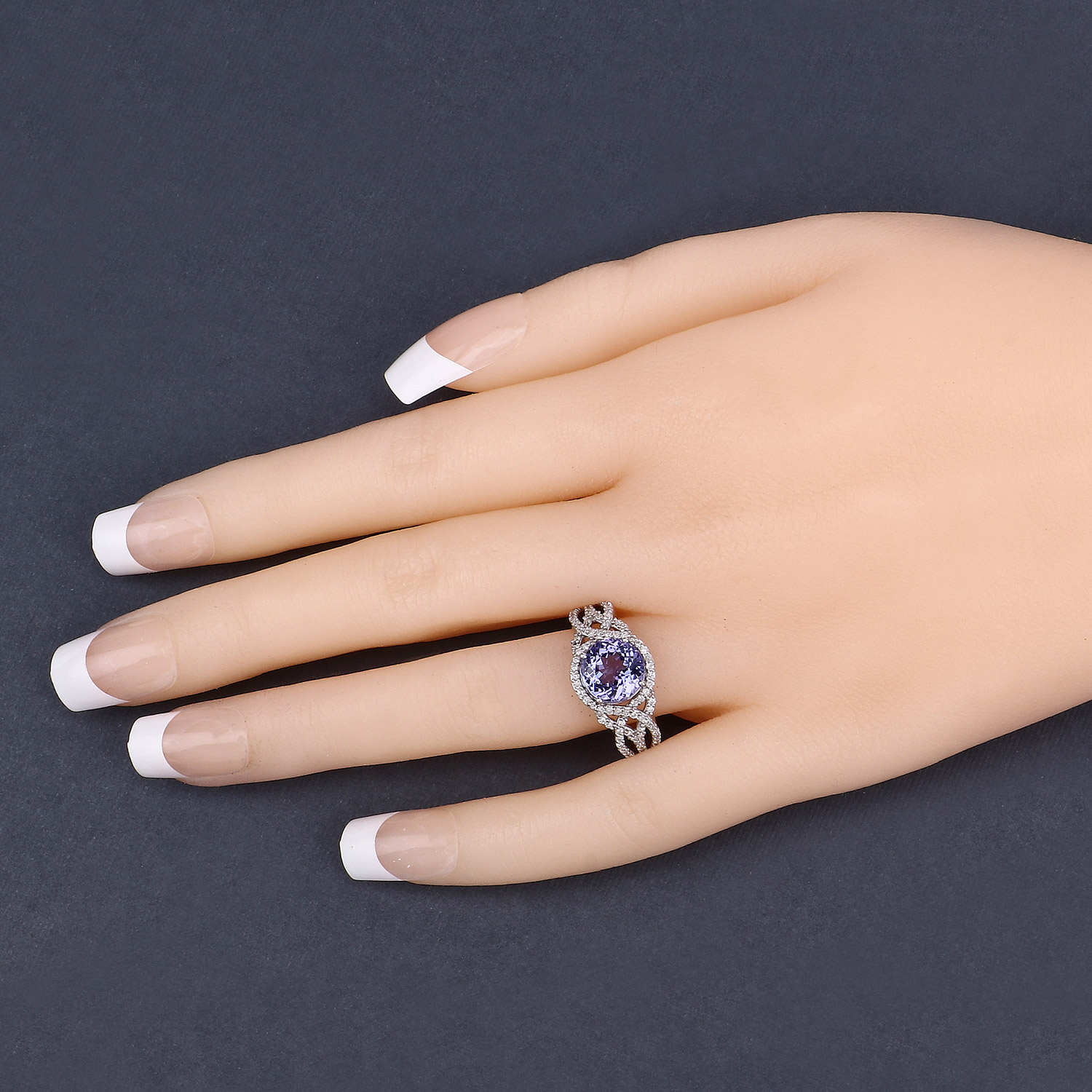 3.35 Carat Genuine Tanzanite and White Diamond 14K White Gold Ring