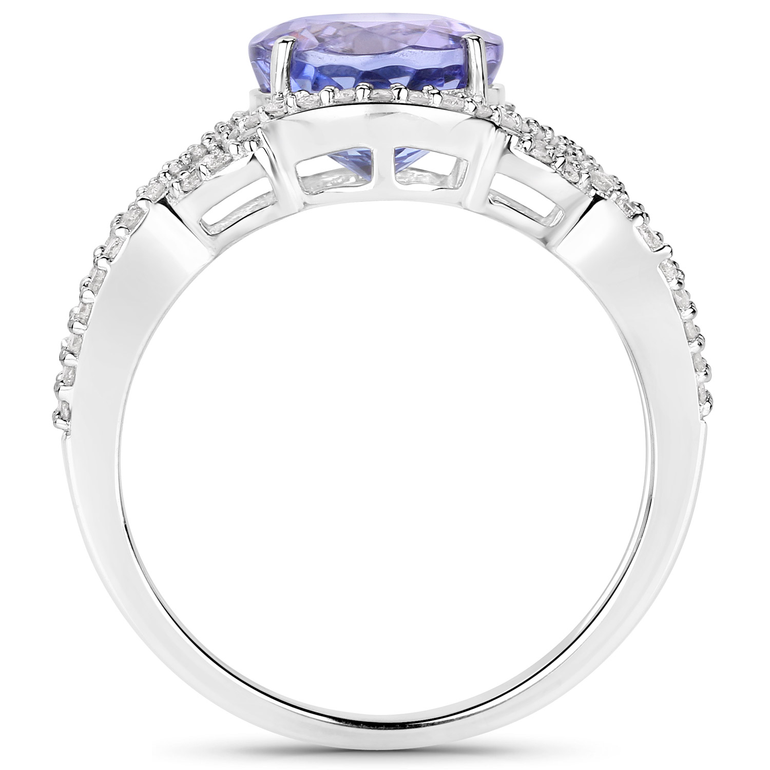 3.35 Carat Genuine Tanzanite and White Diamond 14K White Gold Ring