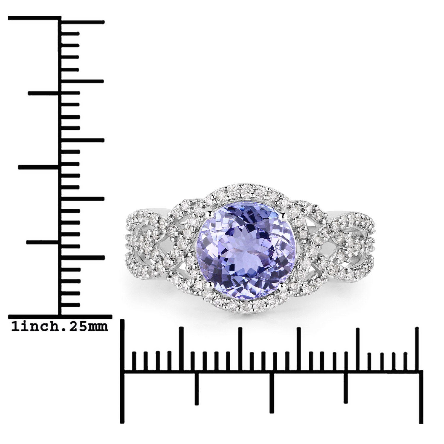 3.35 Carat Genuine Tanzanite and White Diamond 14K White Gold Ring