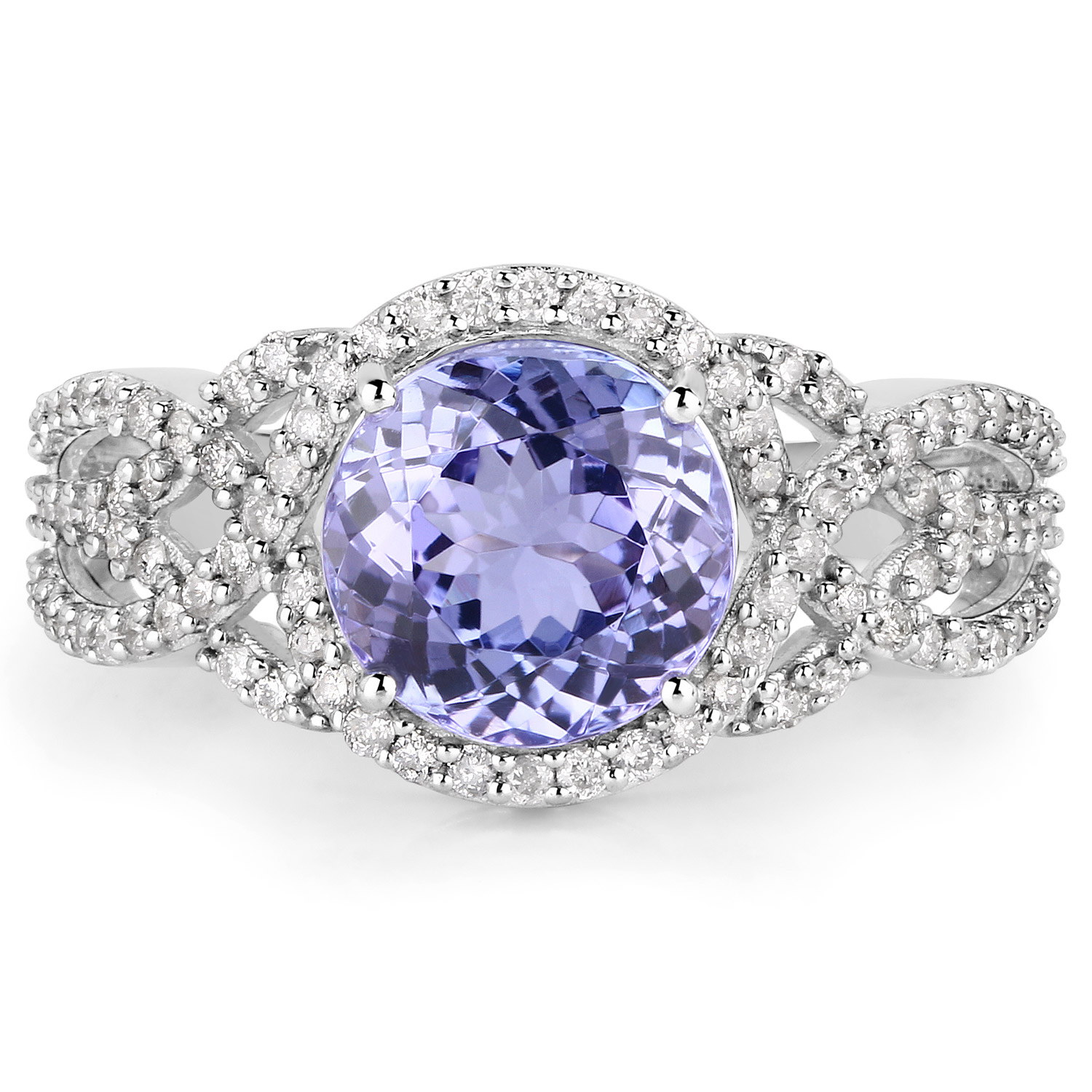 3.35 Carat Genuine Tanzanite and White Diamond 14K White Gold Ring