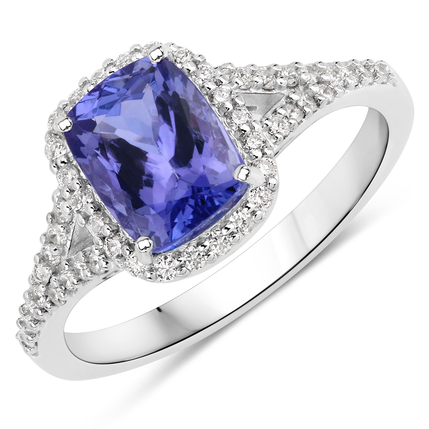 2.59 Carat Genuine Tanzanite and White Diamond 14K White Gold Ring