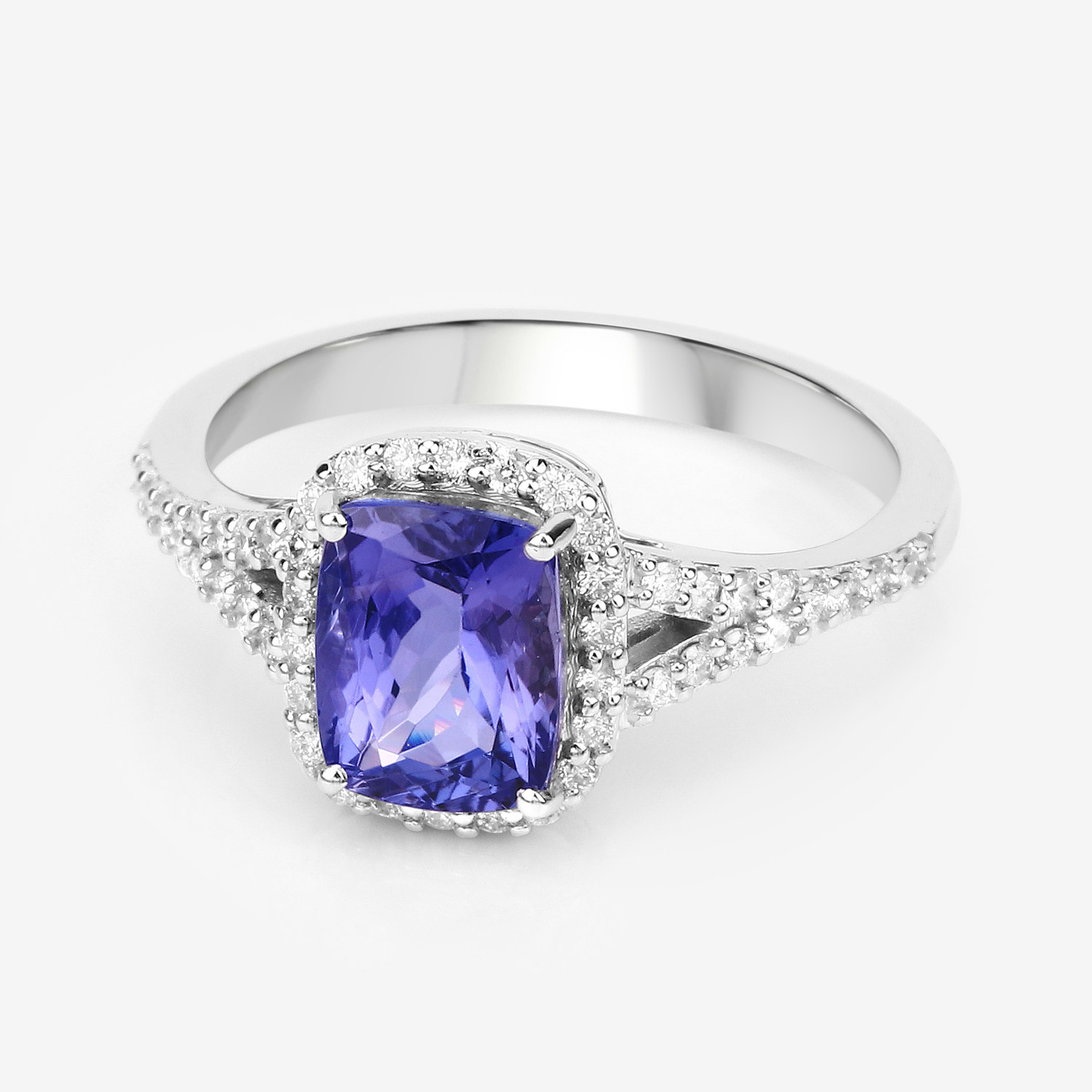 2.59 Carat Genuine Tanzanite and White Diamond 14K White Gold Ring