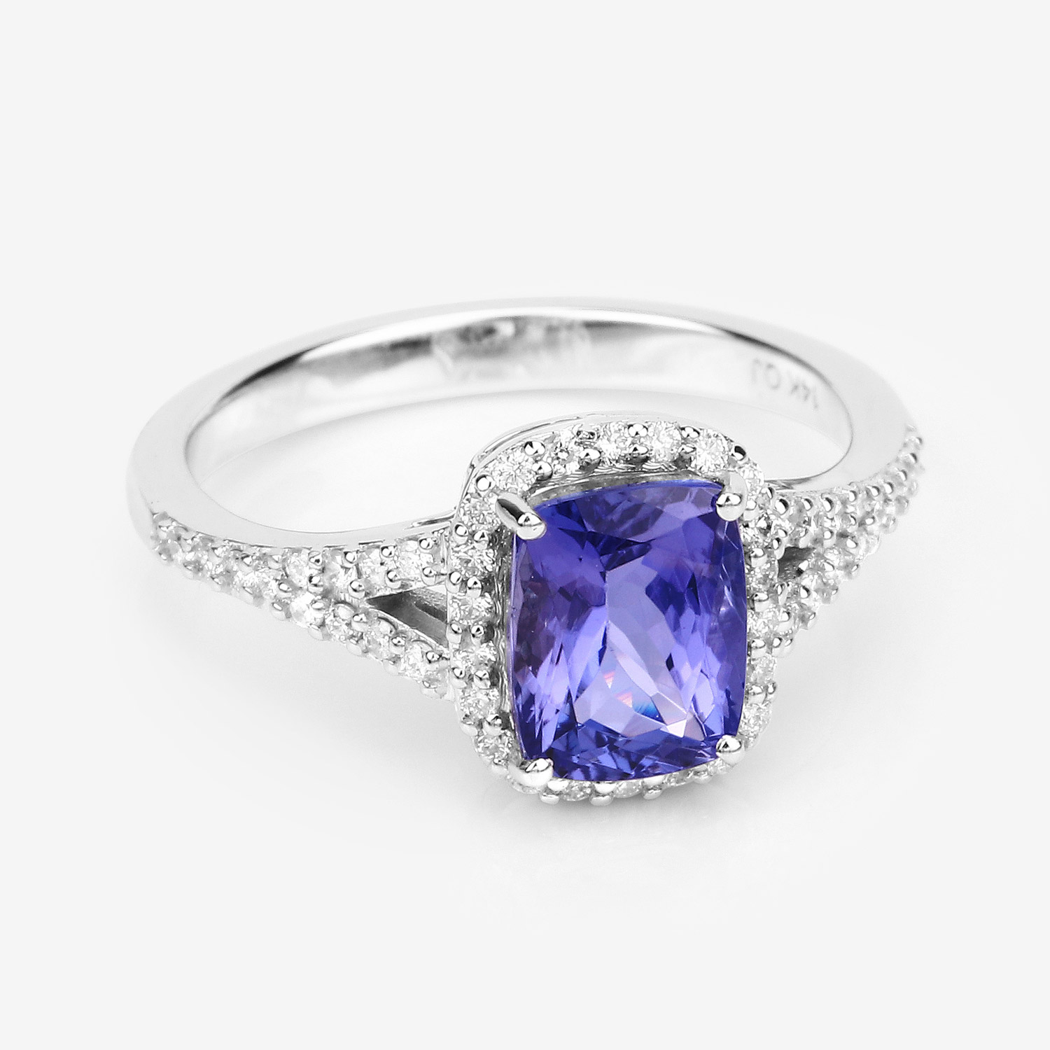 2.59 Carat Genuine Tanzanite and White Diamond 14K White Gold Ring