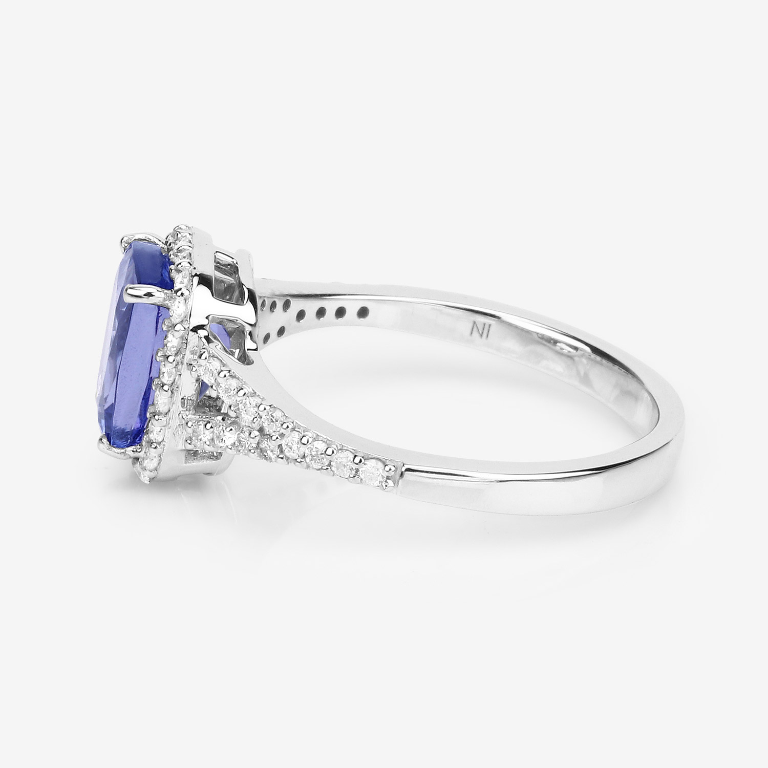 2.59 Carat Genuine Tanzanite and White Diamond 14K White Gold Ring