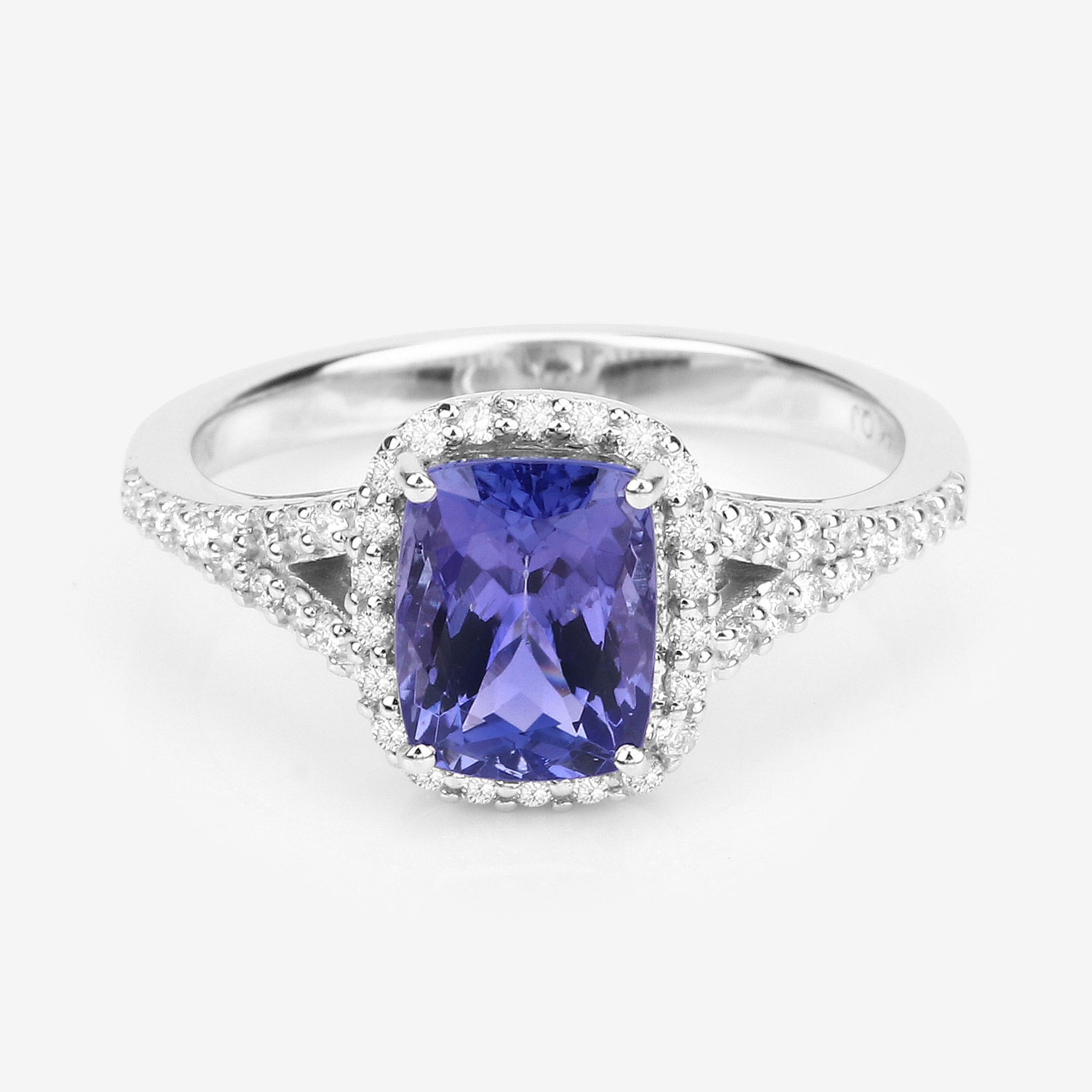 2.59 Carat Genuine Tanzanite and White Diamond 14K White Gold Ring