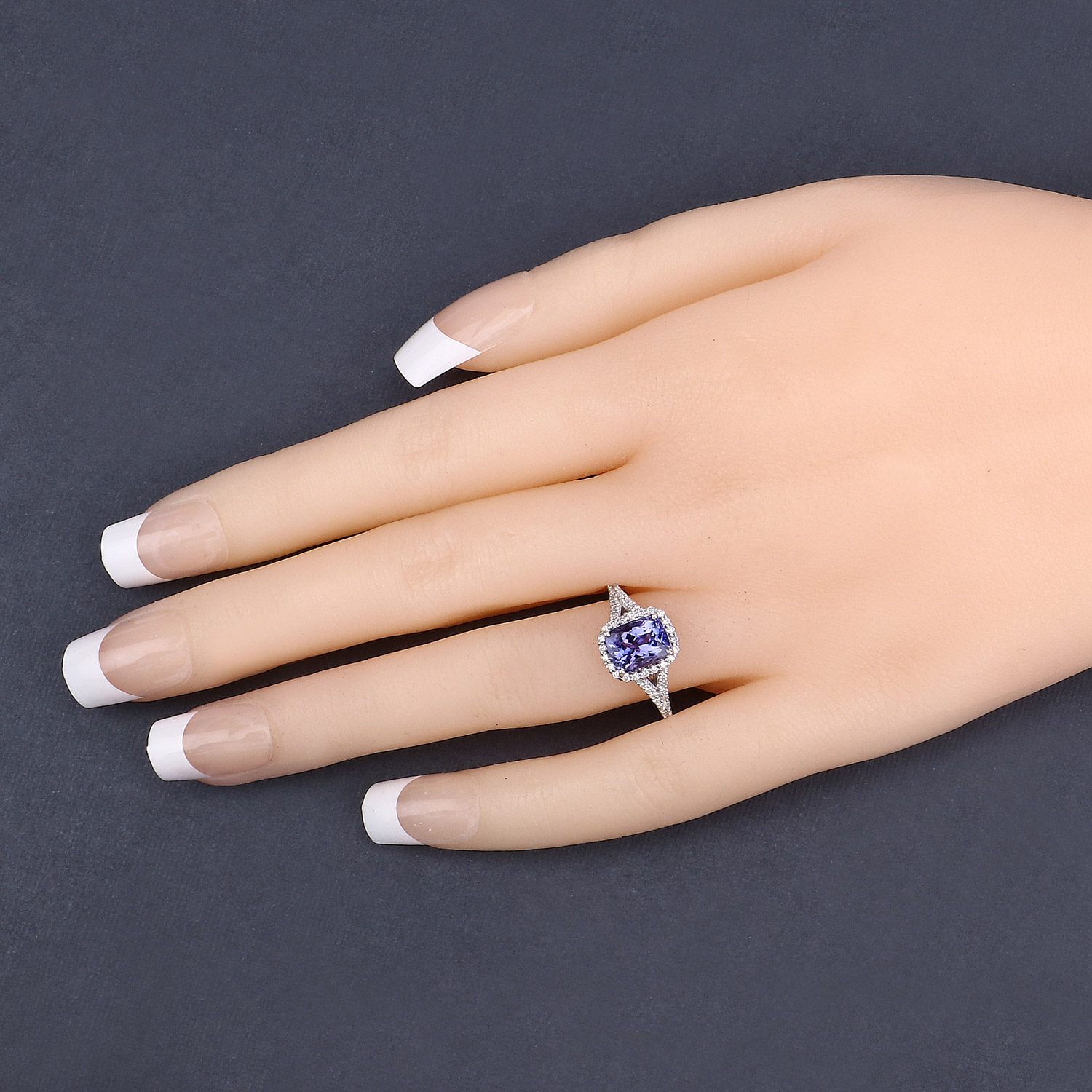 2.59 Carat Genuine Tanzanite and White Diamond 14K White Gold Ring