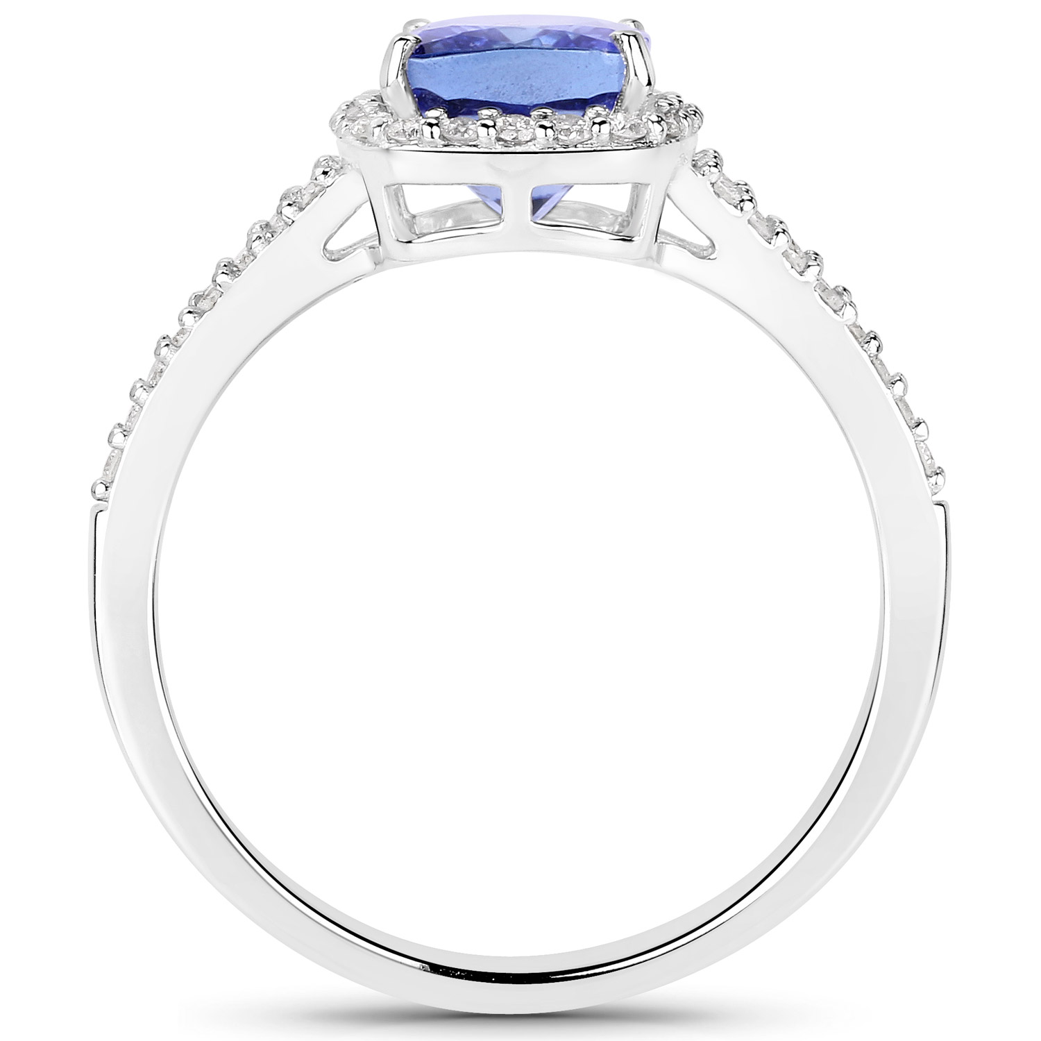 2.59 Carat Genuine Tanzanite and White Diamond 14K White Gold Ring