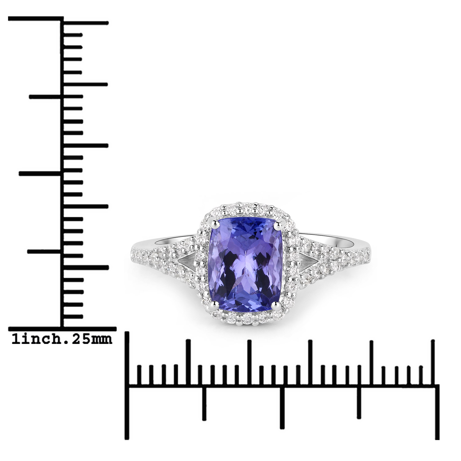 2.59 Carat Genuine Tanzanite and White Diamond 14K White Gold Ring