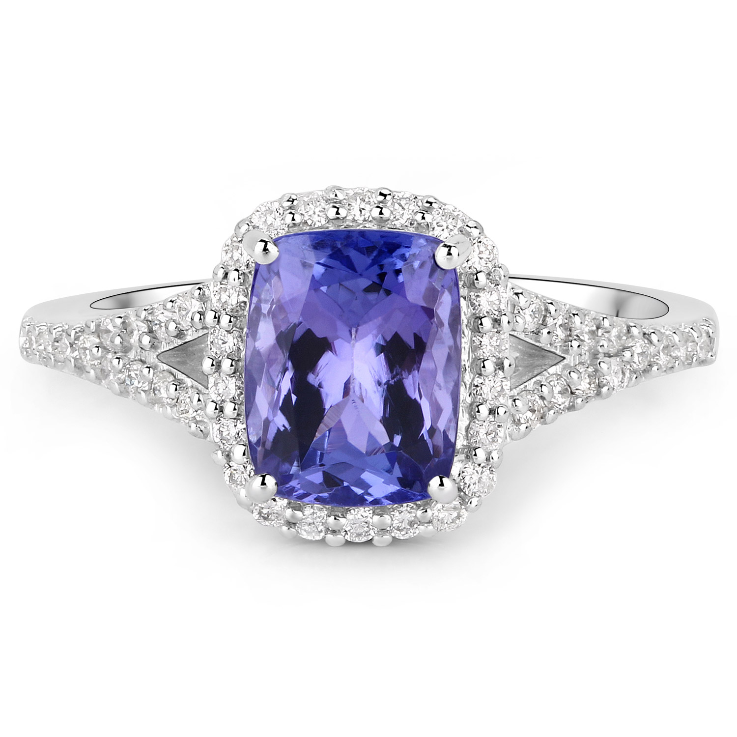 2.59 Carat Genuine Tanzanite and White Diamond 14K White Gold Ring
