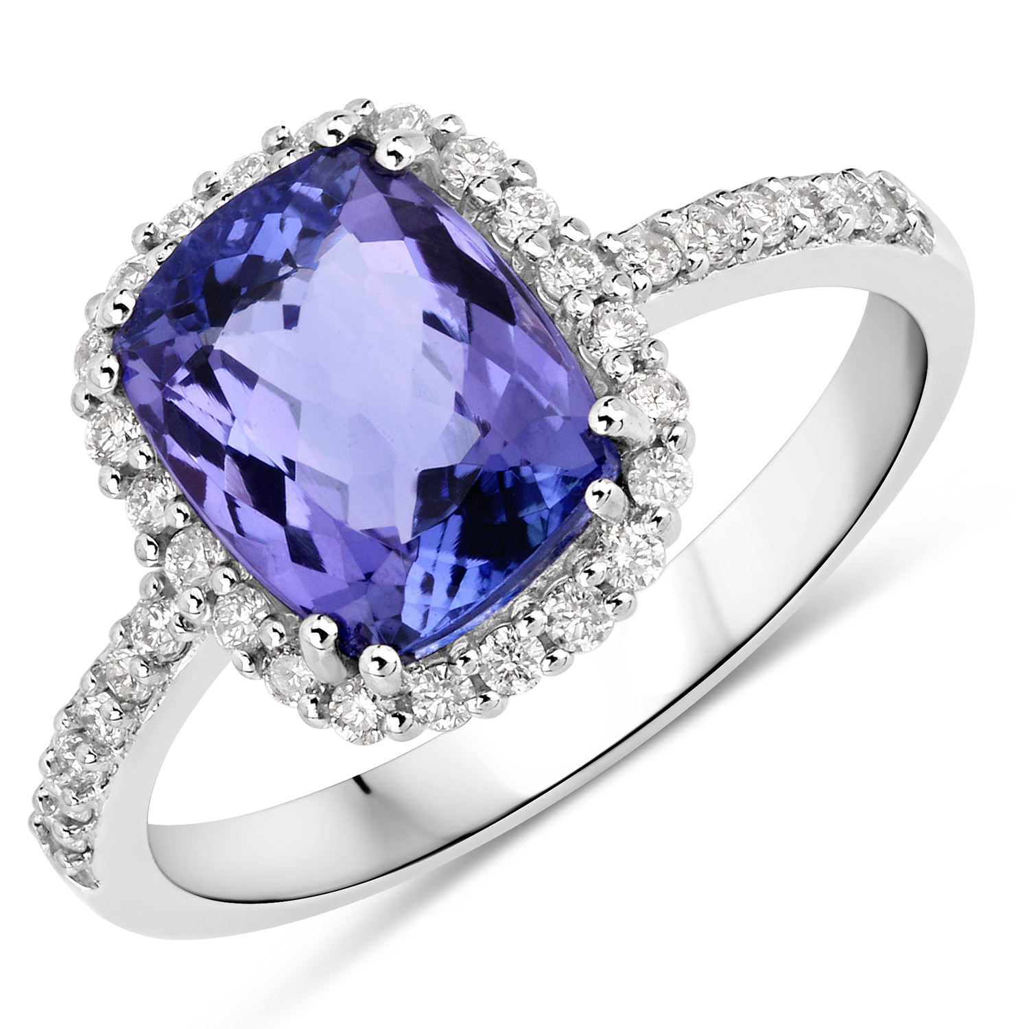 2.77 Carat Genuine Tanzanite and White Diamond 14K White Gold Ring