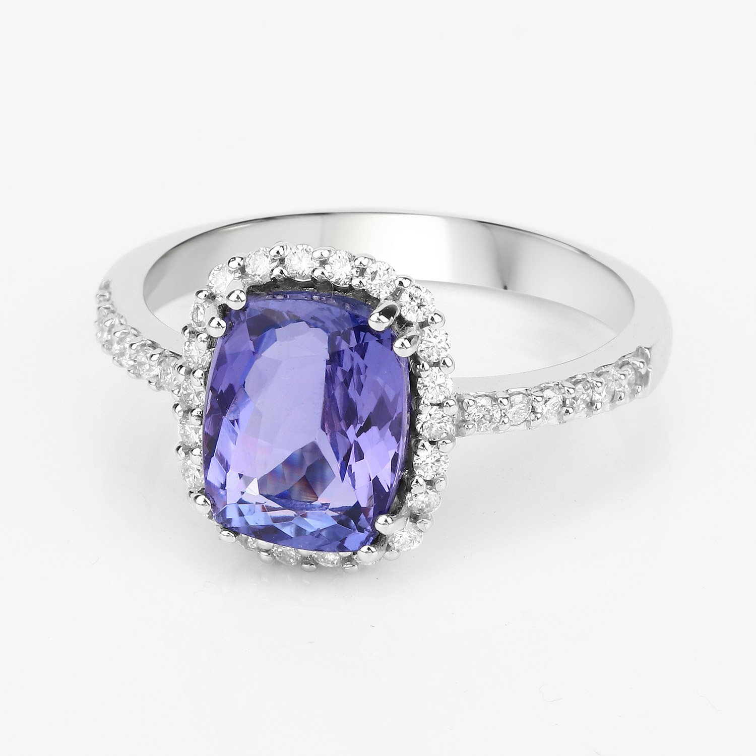 2.77 Carat Genuine Tanzanite and White Diamond 14K White Gold Ring