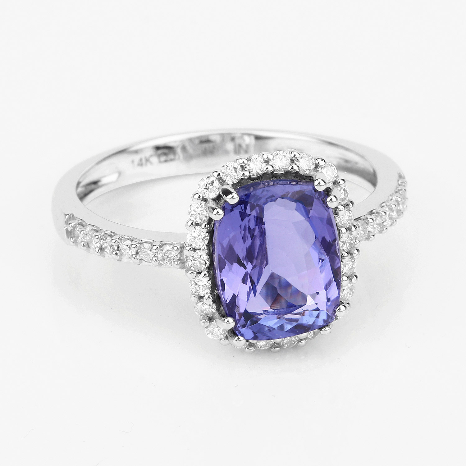 2.77 Carat Genuine Tanzanite and White Diamond 14K White Gold Ring