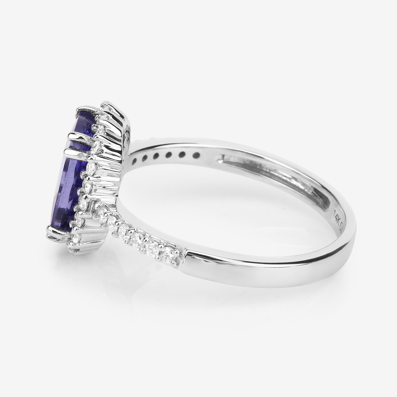 2.77 Carat Genuine Tanzanite and White Diamond 14K White Gold Ring