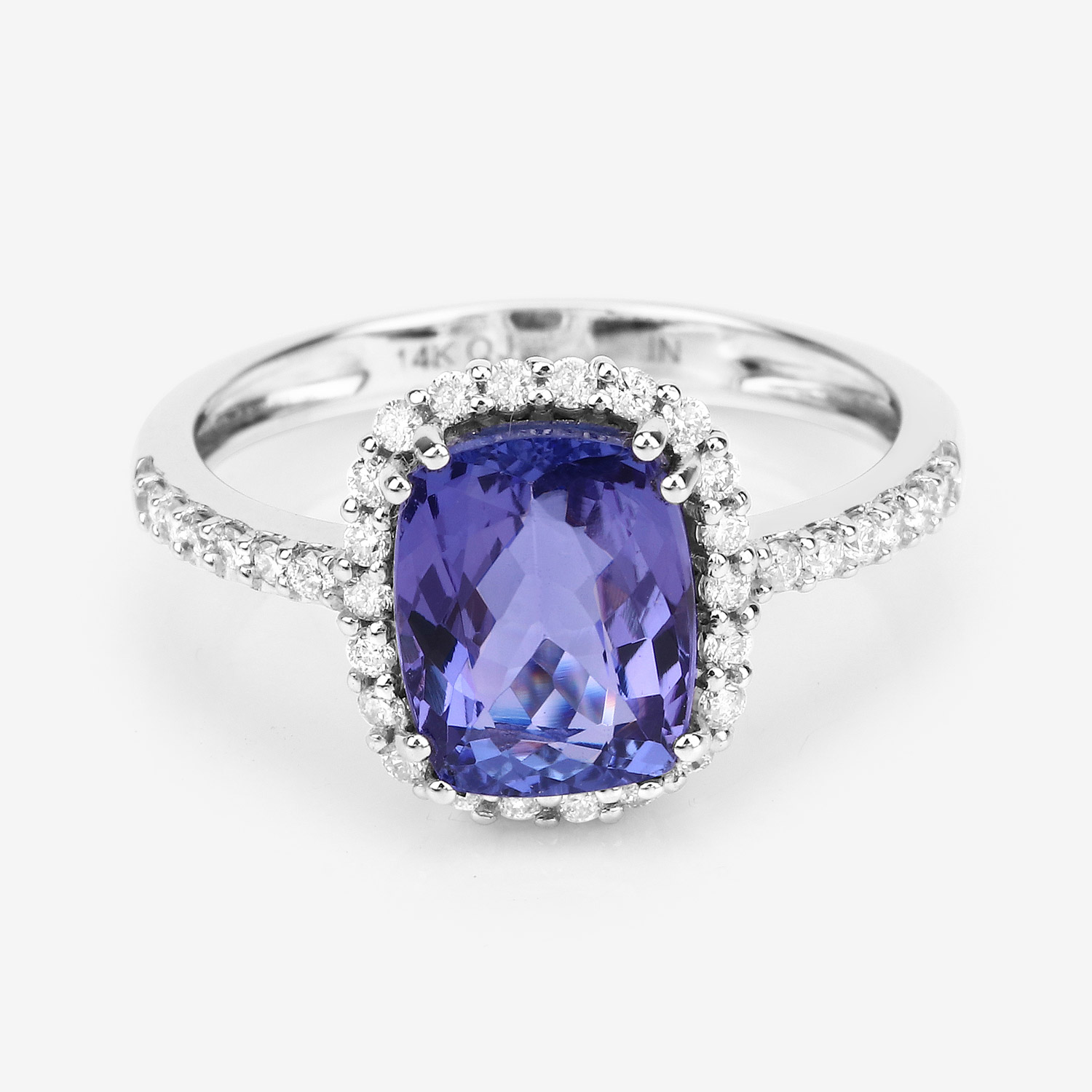 2.77 Carat Genuine Tanzanite and White Diamond 14K White Gold Ring