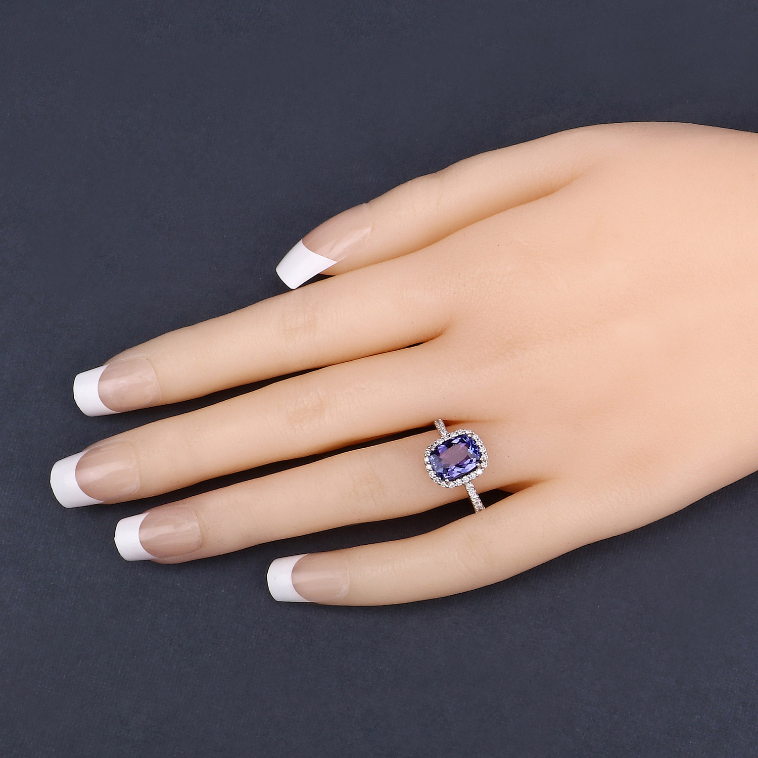 2.77 Carat Genuine Tanzanite and White Diamond 14K White Gold Ring