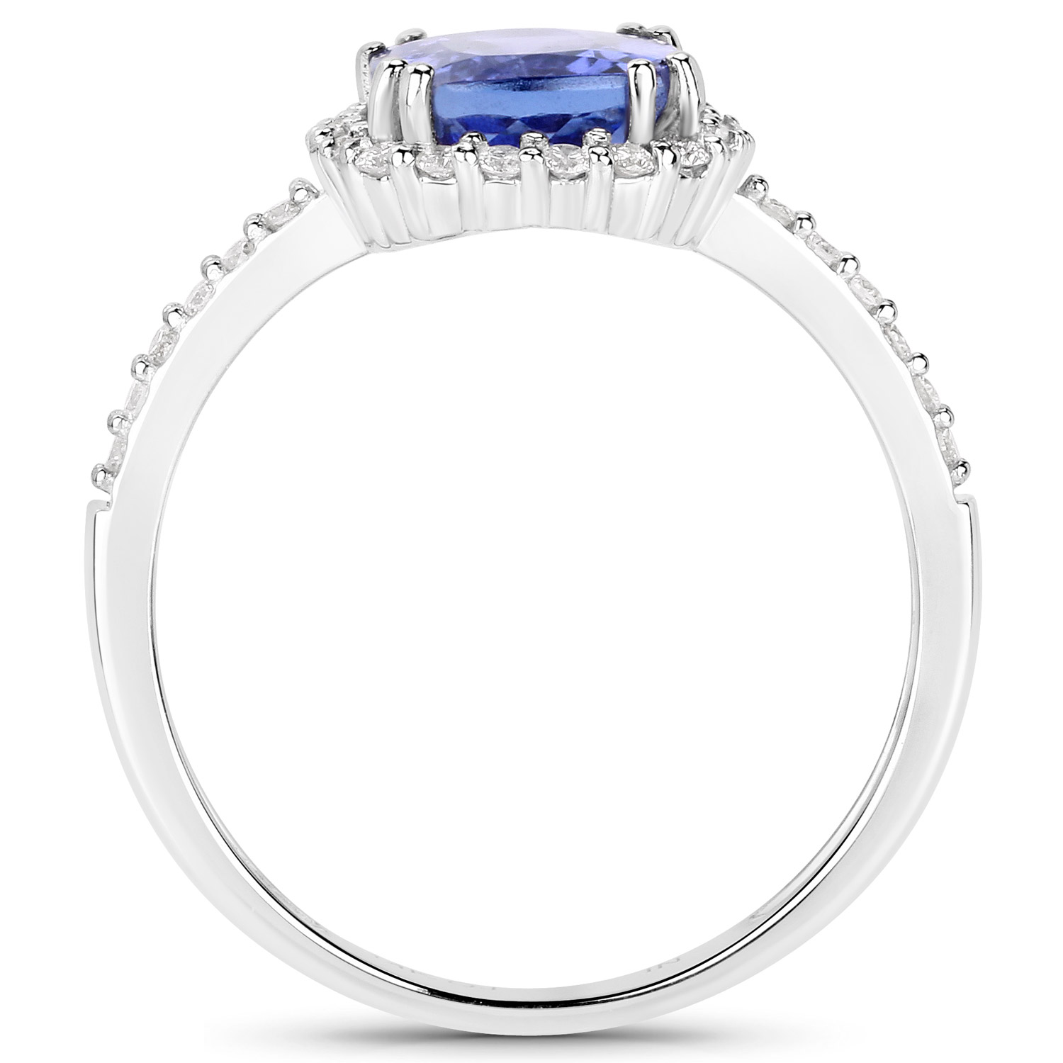 2.77 Carat Genuine Tanzanite and White Diamond 14K White Gold Ring