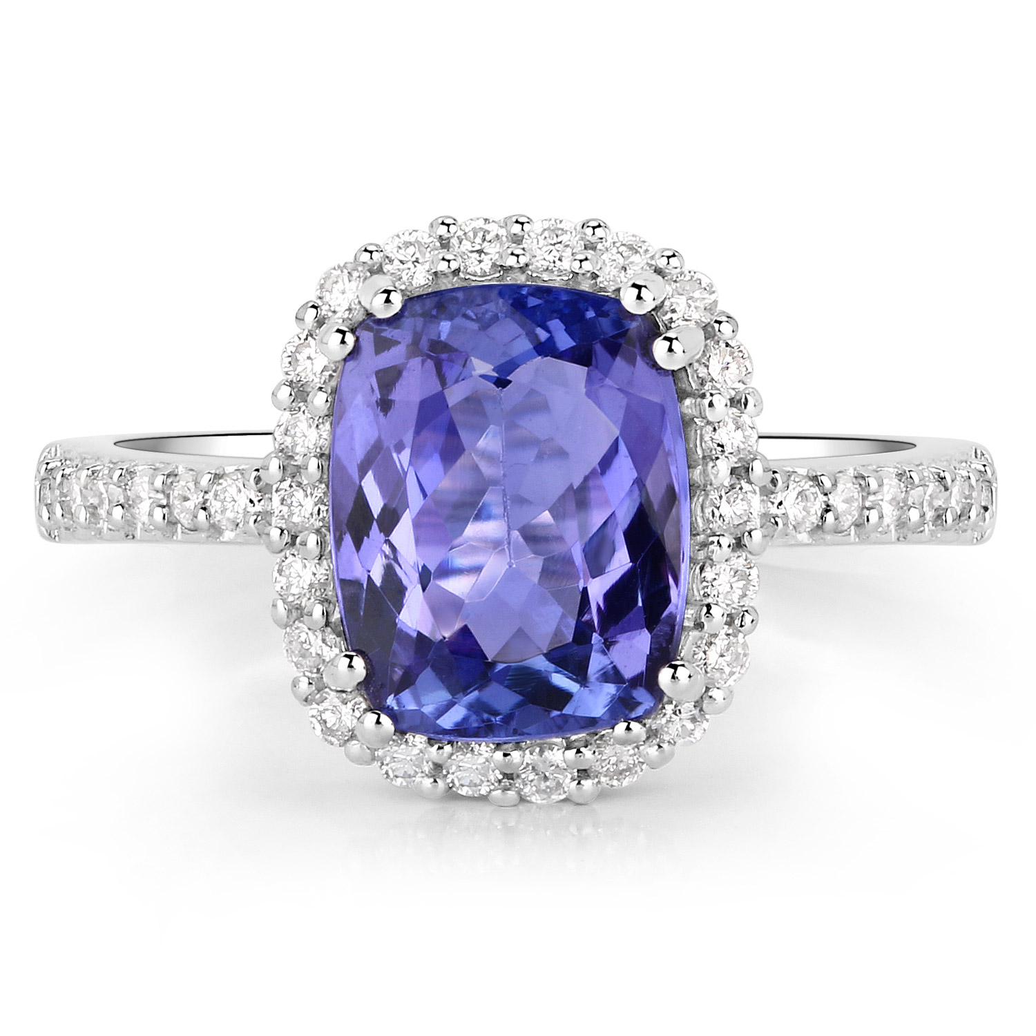 2.77 Carat Genuine Tanzanite and White Diamond 14K White Gold Ring