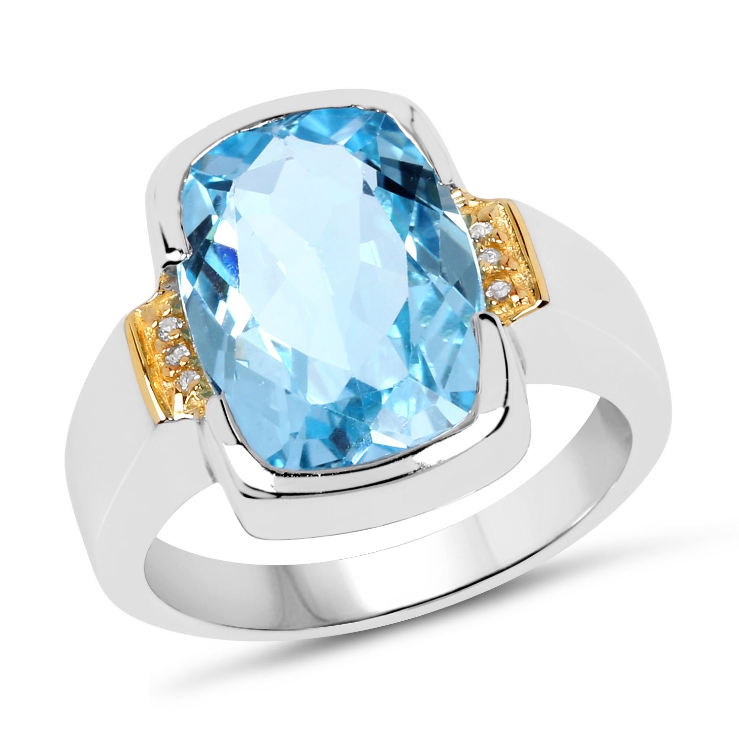 Two Tone Plated 6.93 Carat Genuine Blue Topaz & White Topaz .925 Sterling Silver Ring