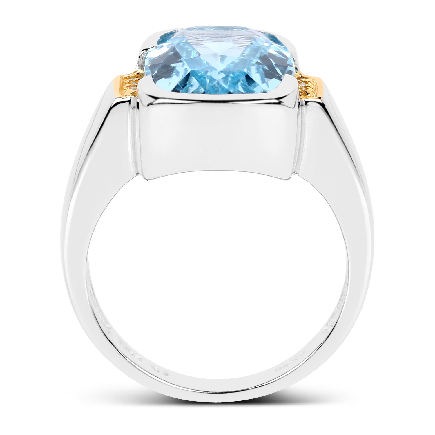 Two Tone Plated 6.93 Carat Genuine Blue Topaz & White Topaz .925 Sterling Silver Ring