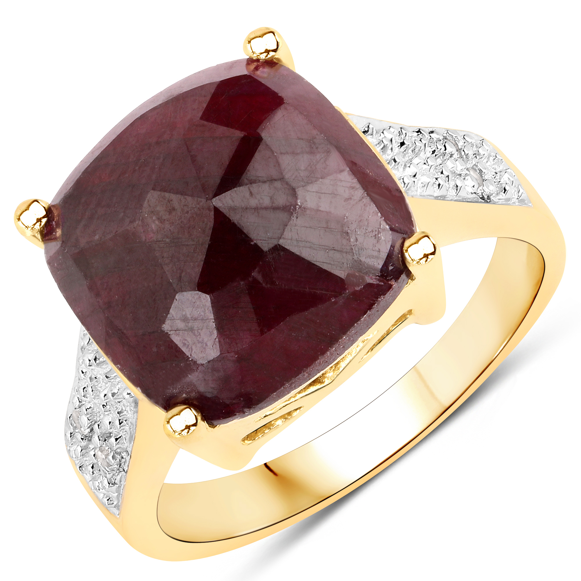 14K Yellow Gold Plated 7.44 Carat Dyed Ruby and White Topaz .925 Sterling Silver Ring