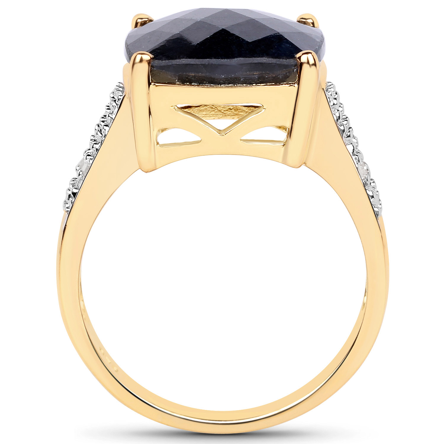 14K Yellow Gold Plated 7.93 Carat Dyed Sapphire and White Diamond .925 Sterling Silver Ring