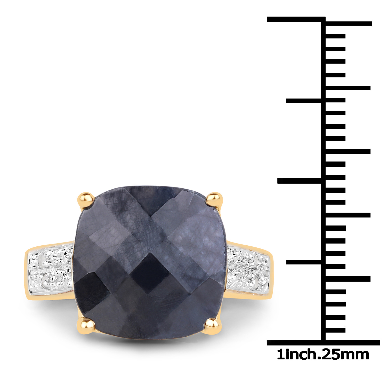 14K Yellow Gold Plated 7.93 Carat Dyed Sapphire and White Diamond .925 Sterling Silver Ring