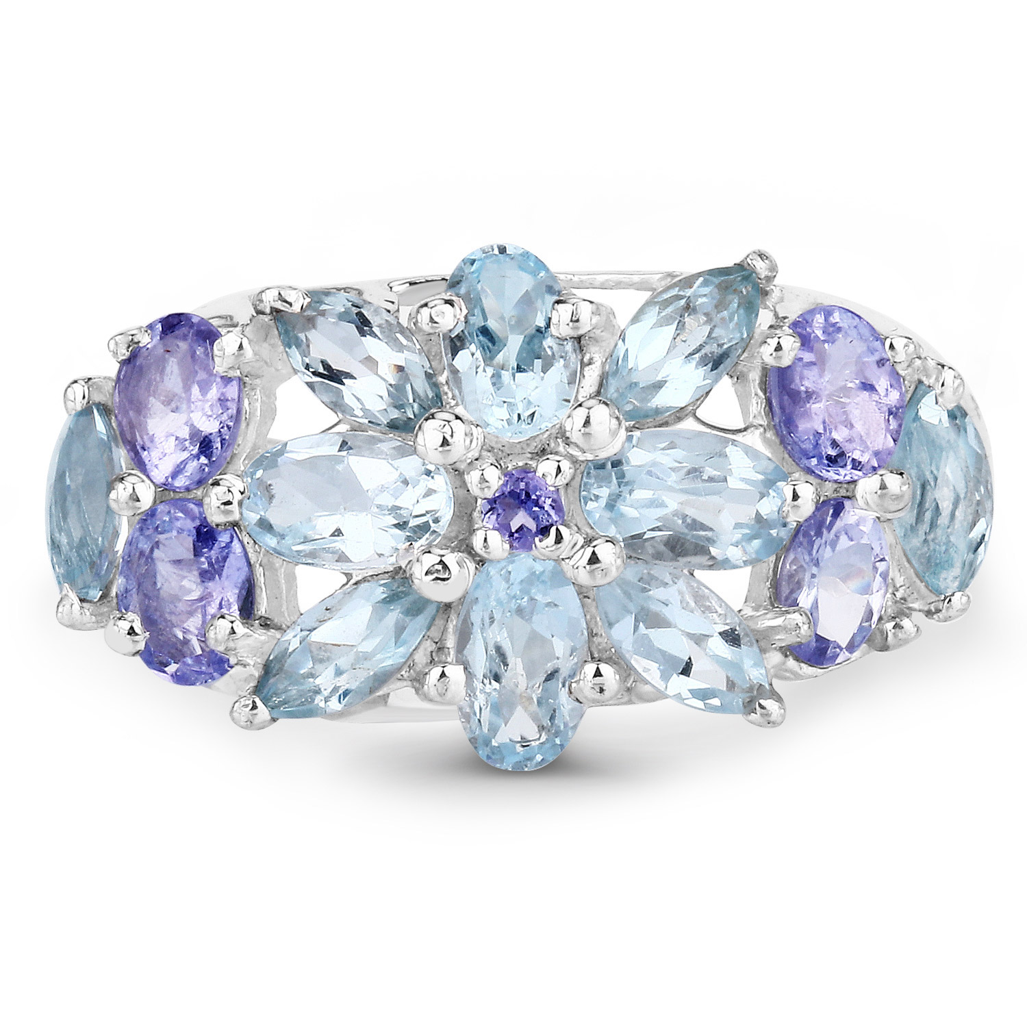 2.68 Carat Genuine Blue Topaz and Tanzanite .925 Sterling Silver Ring
