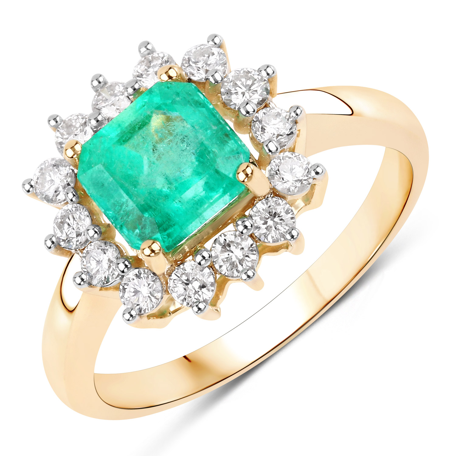 1.89 Carat Genuine Colombian Emerald and White Diamond 14K Yellow Gold Ring